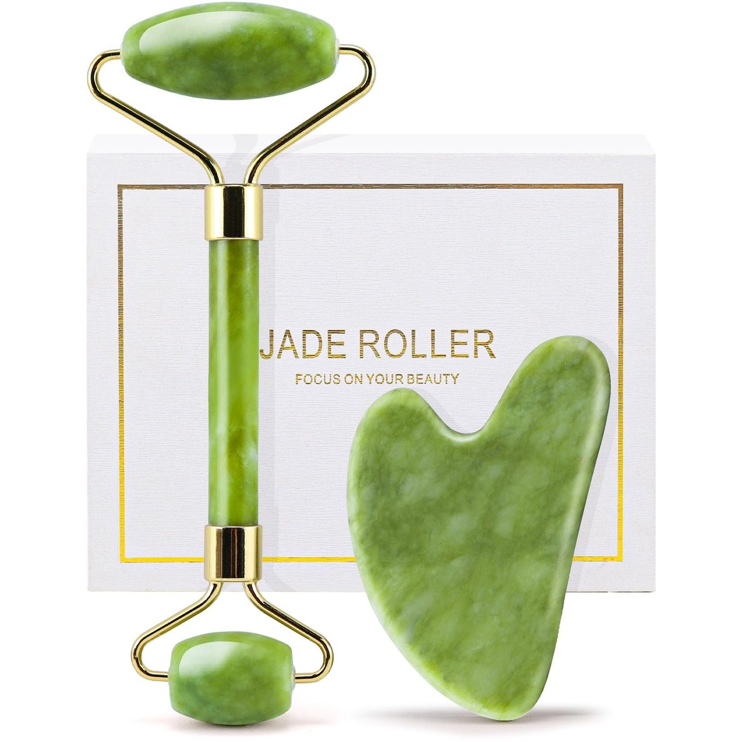 huefull Genuine Jade Roller & Gua Sha Set for Face, Cooling & Firming Effect, Sculpting Tool for Jawline & Skin Care, Self-Care Gift for Women & Men - Medaid International