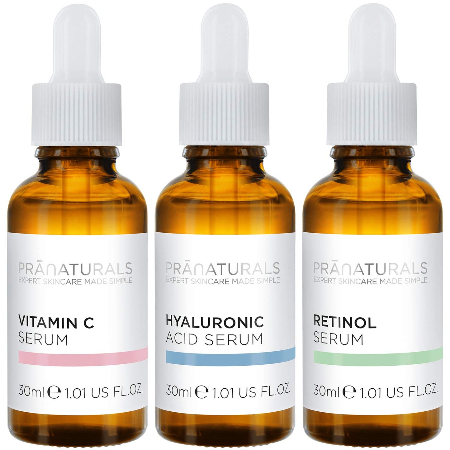 PraNaturals Skin Perfector Face Serum Kit 3x30ml – Hyaluronic Acid, Retinol & Vitamin C – Face Care Anti Ageing Lotion, Reduces fine lines and wrinkles, Enriched with natural oils and vitamins - Medaid International