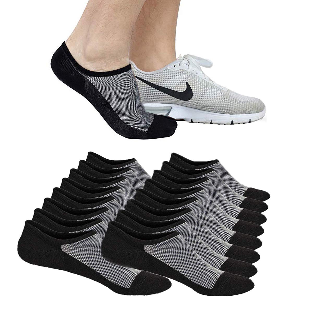 Faustine No Show Socks Ankle Low Cut Socks for Mens or Womens, Non Slip, 8 Pairs (8 Pairs (Black), L/XL(US Men Shoes Size 10-14)) - Medaid International