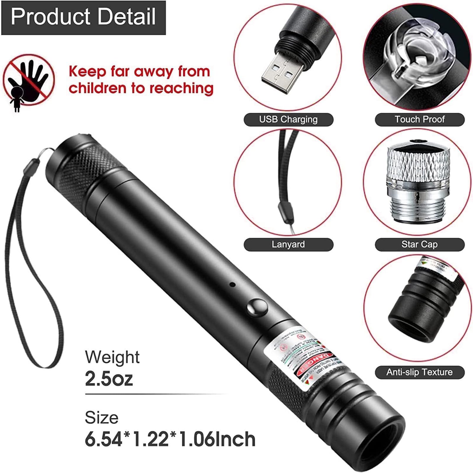 Red Laser Pointer, High Power Laser Pointer, Suitable for Tv/LED/LCD Screen Demonstrations, Outdoor Exploration, and Construction Projects, with USB Charging Option - Medaid International