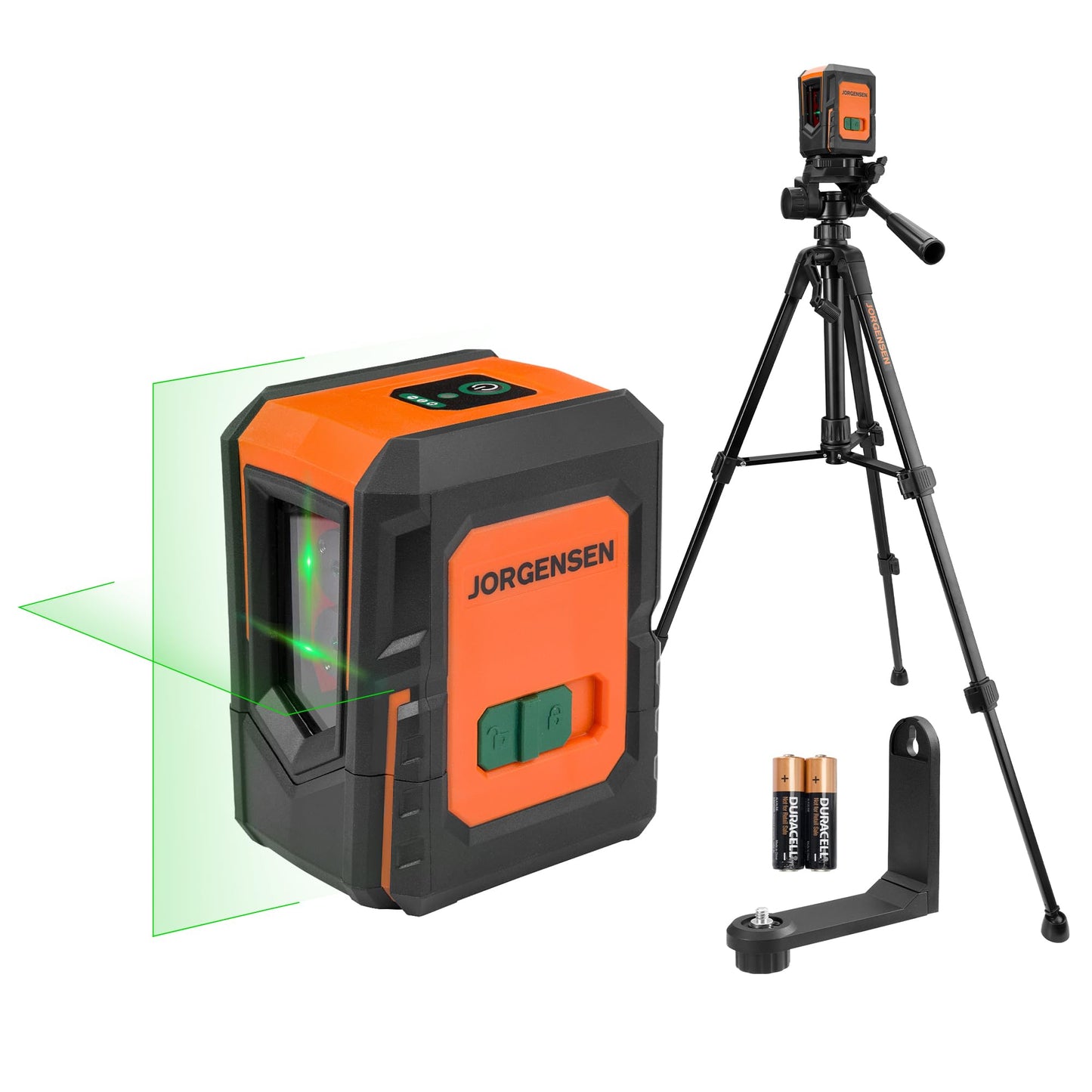 JORGENSEN Laser Level with Tripod, 100 FT Dual Modules Self Leveling Cross Line Laser Leveler Tool with 360° Magnetic Base, Green Laser Level for Picture Hanging, Tile, Home Renovation, Indoor Project - Medaid International