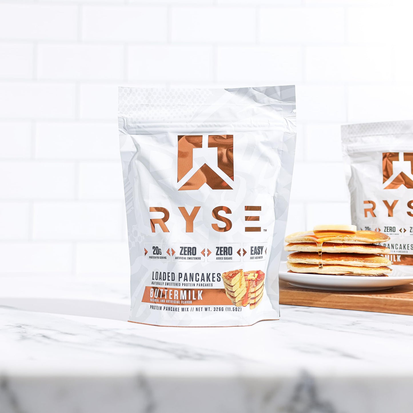 RYSE Loaded Protein Pancake & Waffle Mix - Blueberry - Naturally Sweetened Breakfast with 21g Protein, 3g MCTs and 2g Fiber - No Added Sugar - High Protein Snack for Clean Energy - 6 Servings - Medaid International
