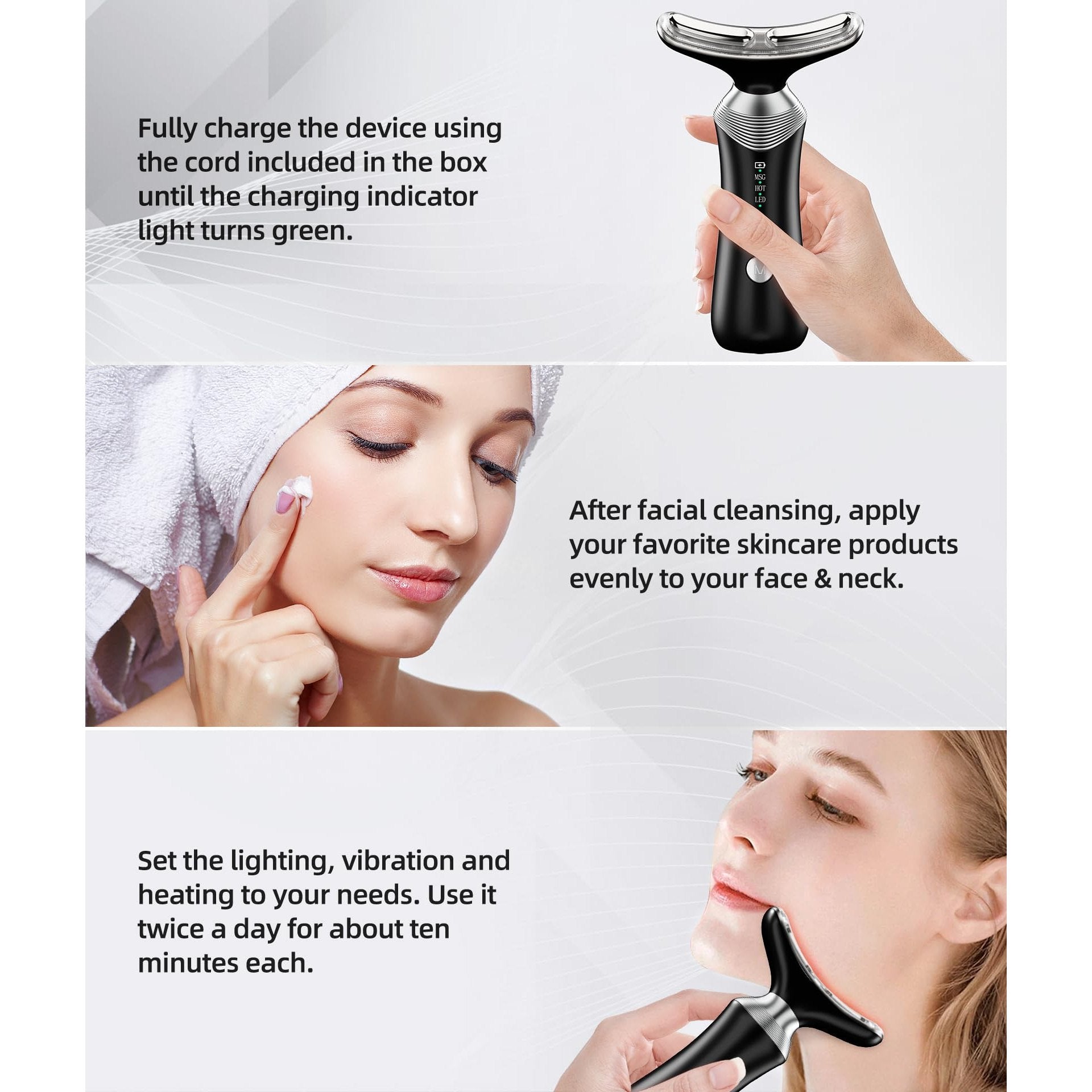Dopsikn 9-in-1 Red-Light-Therapy-for-Face-and-Neck, Portable Facial Massager Tool with Adjustable Vibration & Thermals for Wrinkles, Double Chin, Black - Medaid International