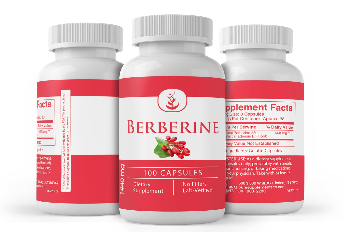 Pure Original Ingredients Berberine, (100 Capsules) Always Pure, No Additives Or Fillers, Lab Verified - Medaid International