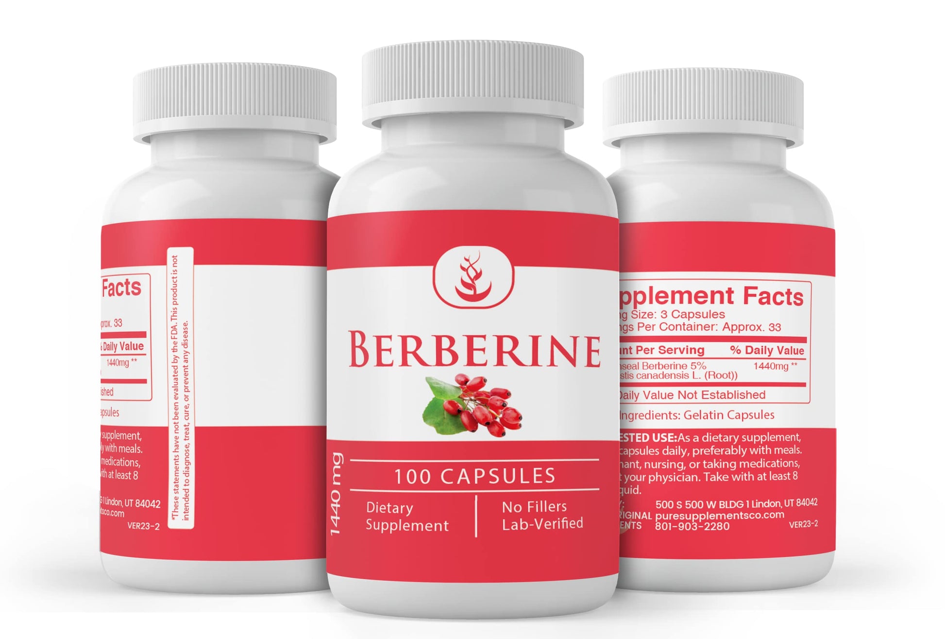 Pure Original Ingredients Berberine, (100 Capsules) Always Pure, No Additives Or Fillers, Lab Verified - Medaid International