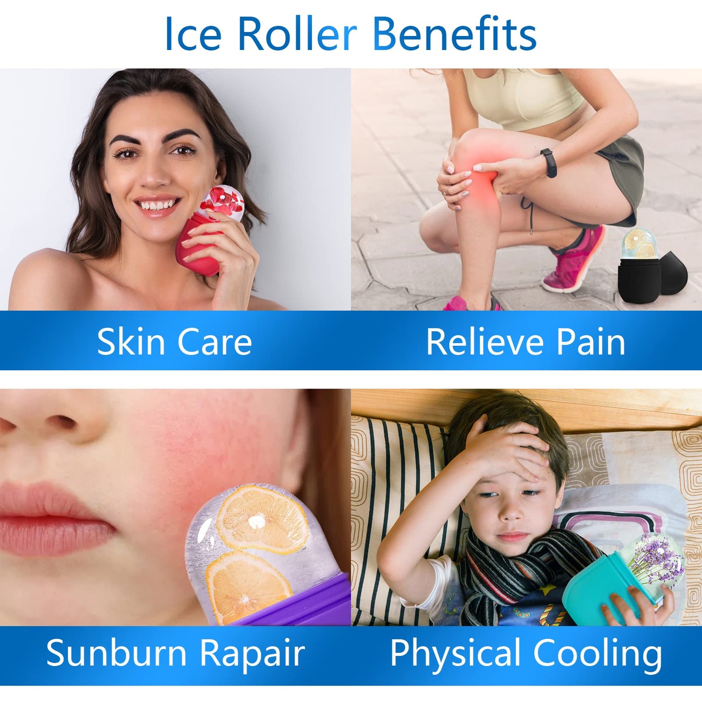 PASNOWFU Ice Cube Face Roller, Eyes and Neck, Brighten Skin & Enhance Your Natural Glow, Reusable Facial Treatment, Ice Cube Roller to Tighten Skin & De-Puff Eye Area, Cryotherapy for Face Ice(Pink) - Medaid International