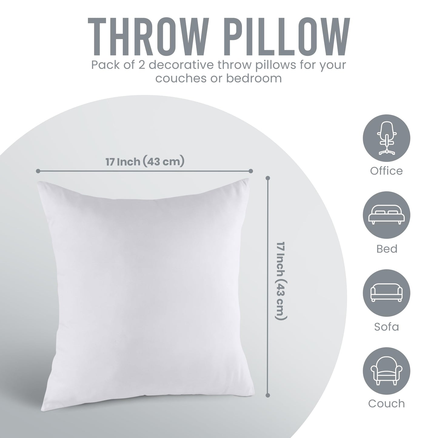 Utopia Bedding Throw Pillows Insert (Pack of 2, White) - 17 x 17 Inches Bed and Couch Pillows - Indoor Decorative Pillow - Medaid International