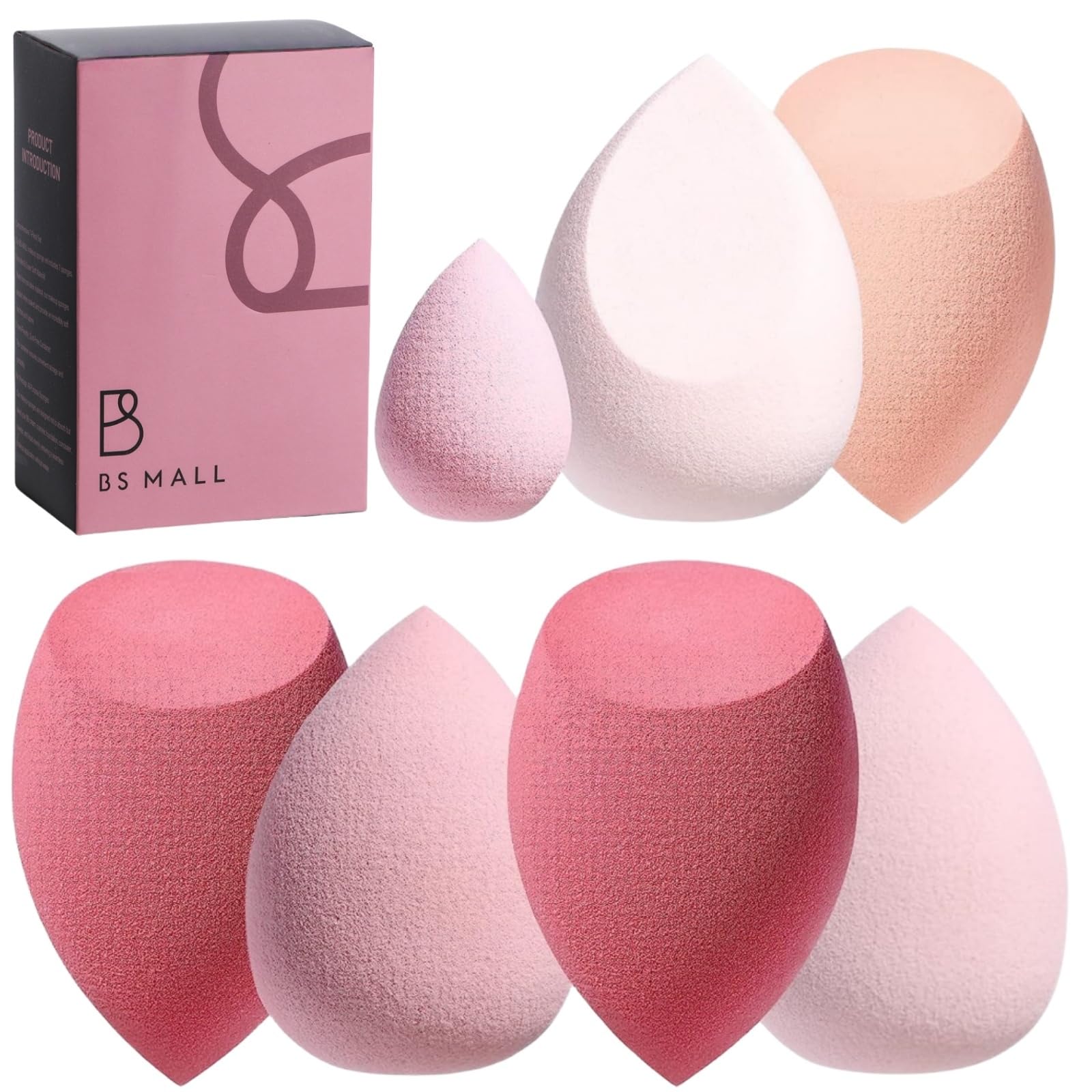 Makeup Sponge Set BS-MALL with Storage Case 7 Pcs for Liquid, Cream, and Powder,SAVE Foundation with 1 Mini Makeup Sponge For Travel Daily Use (A-Pink） - Medaid International