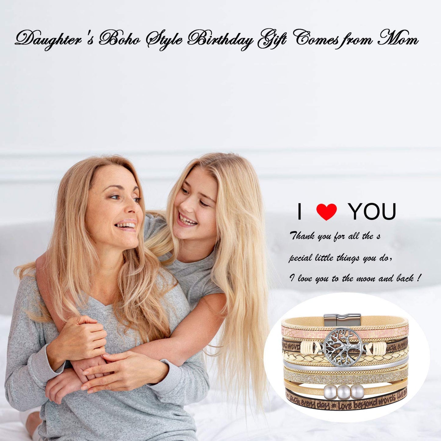 Desimtion Inspirational Gifts, Tree of Life Leather Bracelets for Women, Trendy Stuff for Teen Girls, Mothers Day Birthday Gifts for Women Girls Mom - Bohemian Jewelry Beige - Medaid International