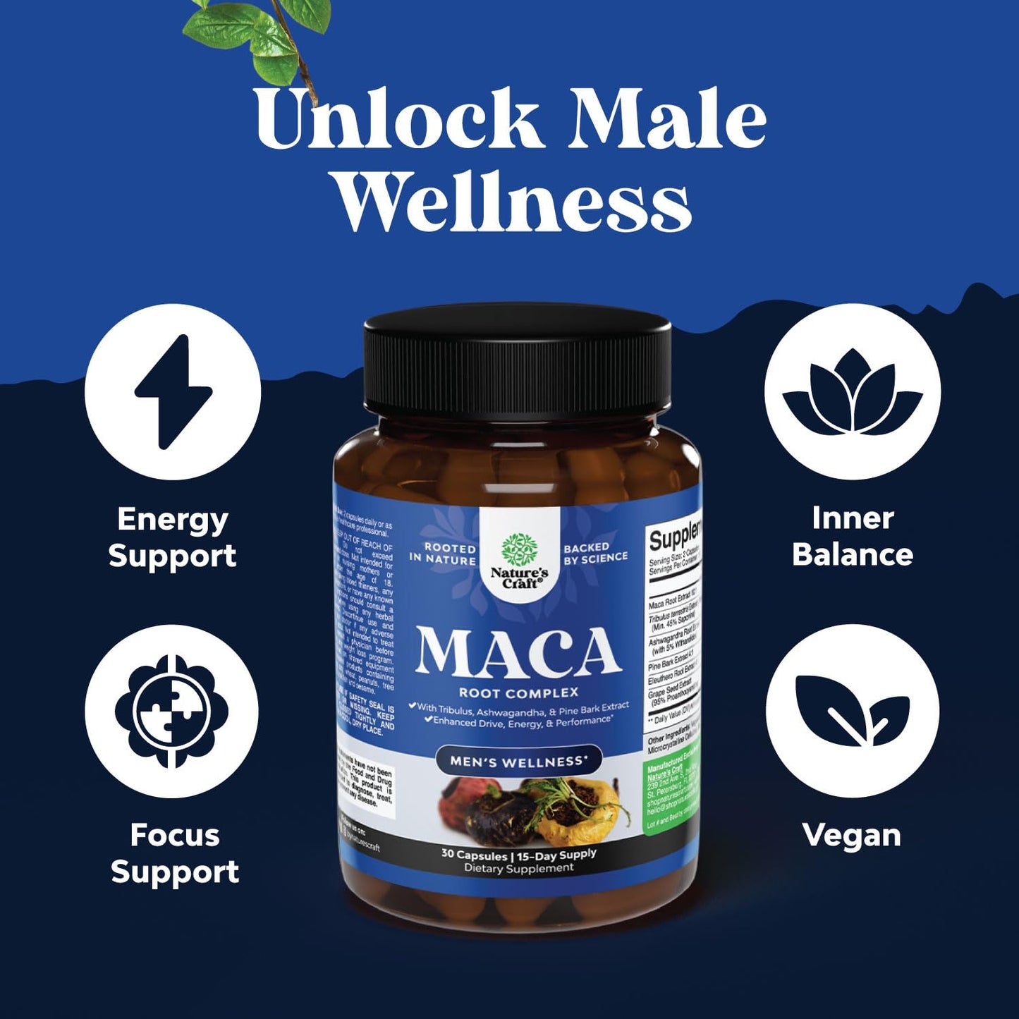 Bundle of Horny Goat Weed Extract Complex for Men and Women Enhanced Energy and Stamina and Black Maca Root Capsules for Men - Invigorating Drive Mood & Energy Booster for Men - Medaid International