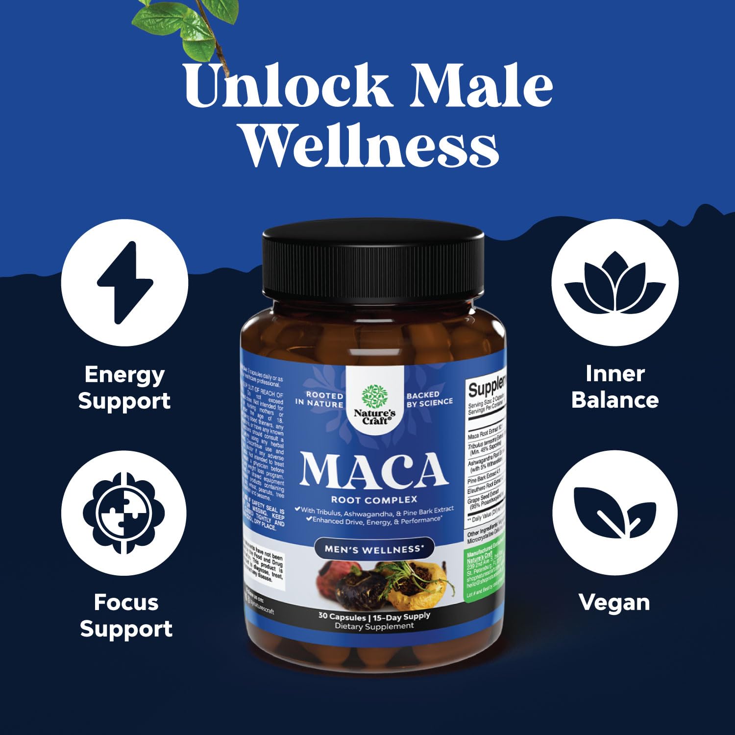 Bundle of Horny Goat Weed Extract Complex for Men and Women Enhanced Energy and Stamina and Black Maca Root Capsules for Men - Invigorating Drive Mood & Energy Booster for Men - Medaid International