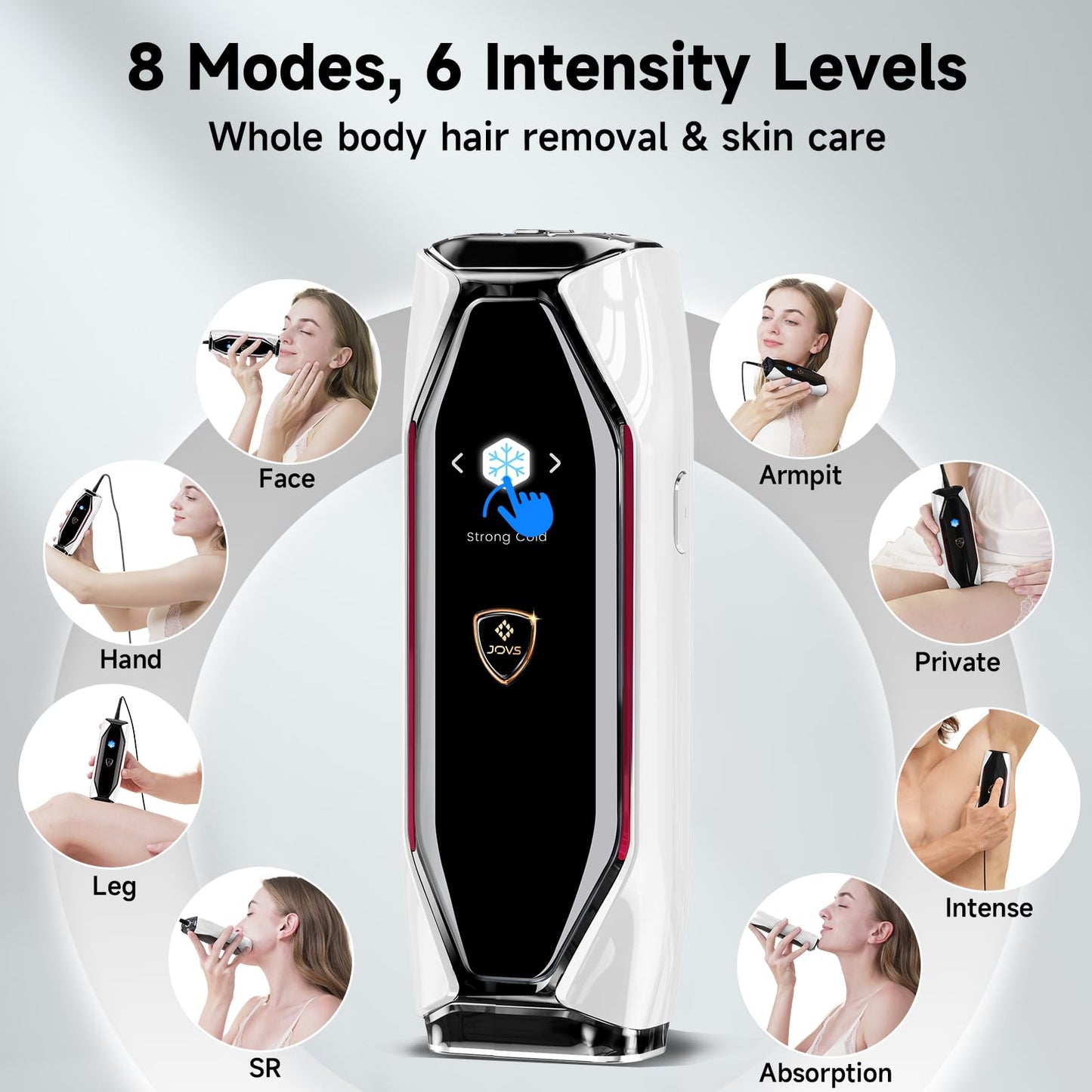 JOVS Laser Hair Removal, 37°F Painless Hair Removal Device with Sapphire Ice-Cooling, 3 in 1 Hair Removal & Skin Rejuvenation for Women and Men, 8 Modes Skin Care for Whole Body, Touch Screen, White - Medaid International