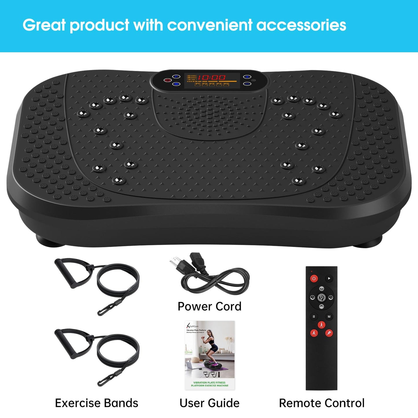 SoftGym Vibration Plate Exercise Machine for Lymphatic Drainage,Power Vibrate Stand Shake Board 450 Lbs Capacity Whole Body Workout Waver with Resistance Bands Weight Loss Gift for Women Men-Black