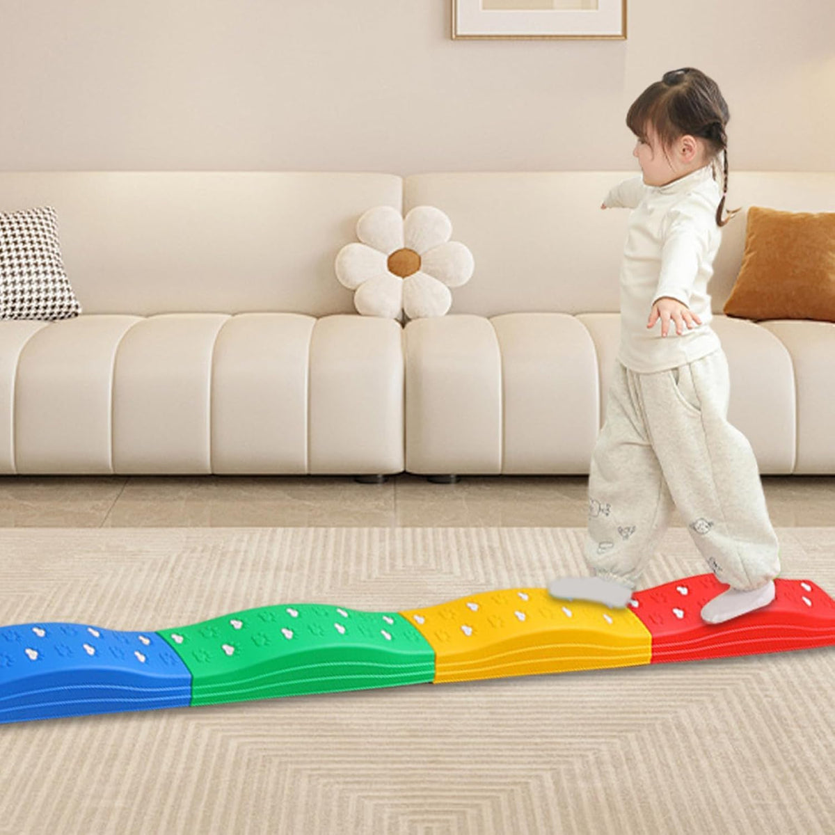KASTWAVE 4 Pcs Toddler Stepping Stones - Flower-Shaped Non-Slip Balance Toys, Indoor & Outdoor Play Equipment for Kids, Sensory Balance Beam/Board to Boost Creativity, Imagination & Motor Skills