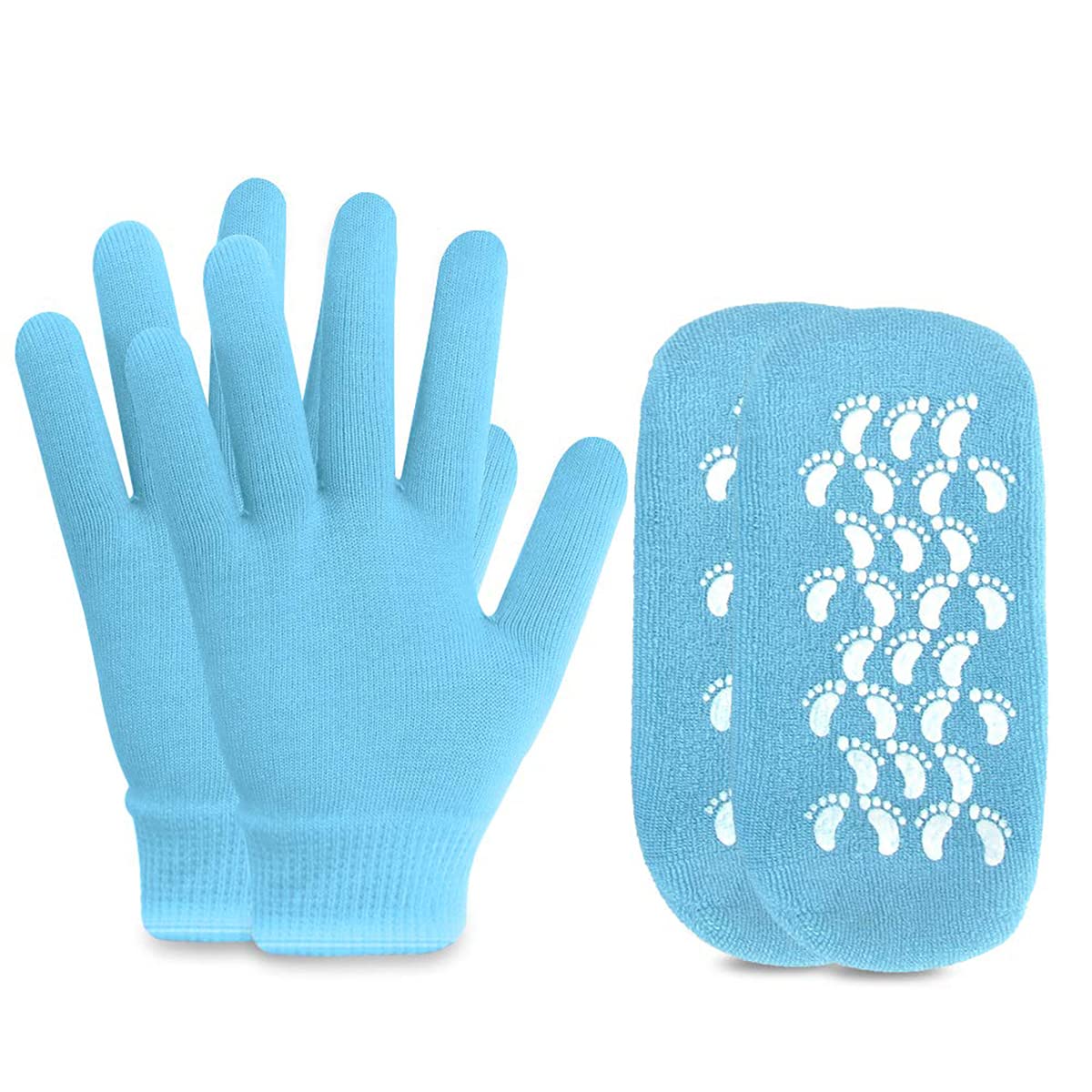 KASTWAVE Moisturizing Socks and Gloves Set Soft Cotton with Thermoplastic Gel Repair and Heal Eczema Cracked Dry Skin, Gel Lining Infused with Essential Oils and Vitamins, Large Size - Black (Style 1)