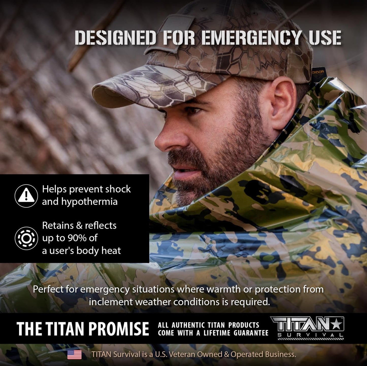 TITAN Survival Premium Mylar Survival Blankets (5 Pack) Thermal Emergency Survival Blanket for Camping, Hunting, Hiking - 90% Heat Retention & Waterproof - Portable Space Blanket w/Size Options