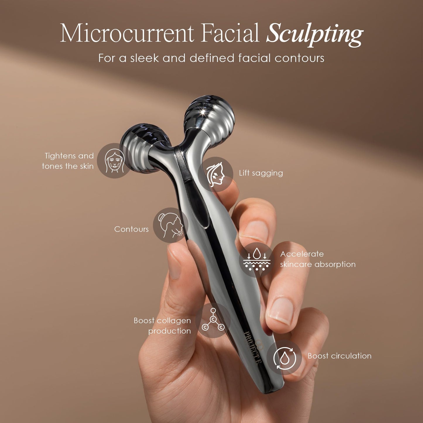 VORA Microcurrent Facial Roller by Project E Beauty | 3D Face & Body Massager | Instant Face Lift & V-Shape | Collagen Boost | Tightens Skin | Anti-Aging | Roller Tightens Skin | Solar Powered - Medaid International