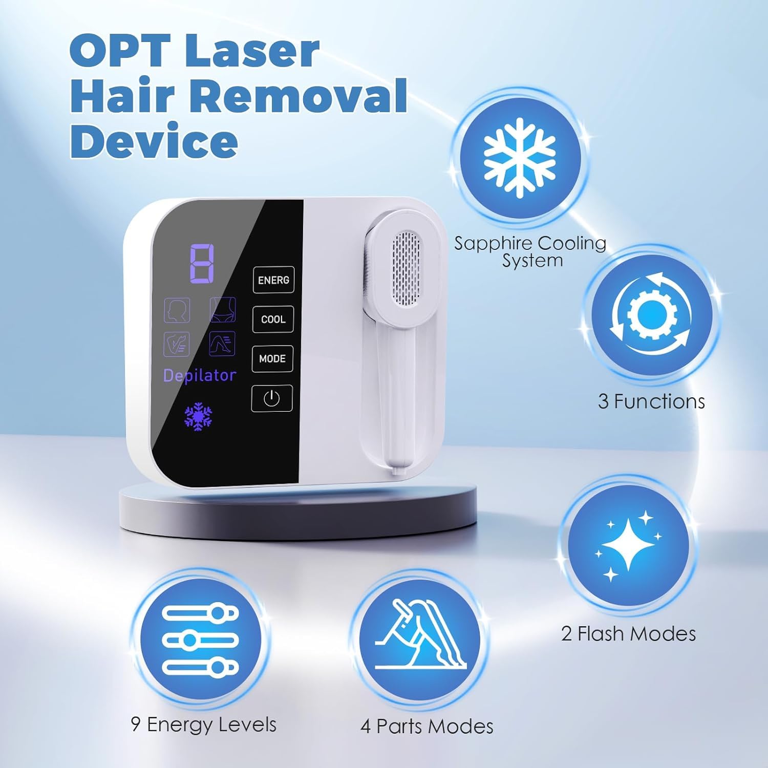 OPT Laser Hair Removal For Women And Men, At-Home Laser Hair Removal with Ice Cooling,IPL Laser Hair Removel with 999999 Flashes, Hair Removal Device for Face Leg Armpit Arm Bikini Line, Max 25J - Medaid International