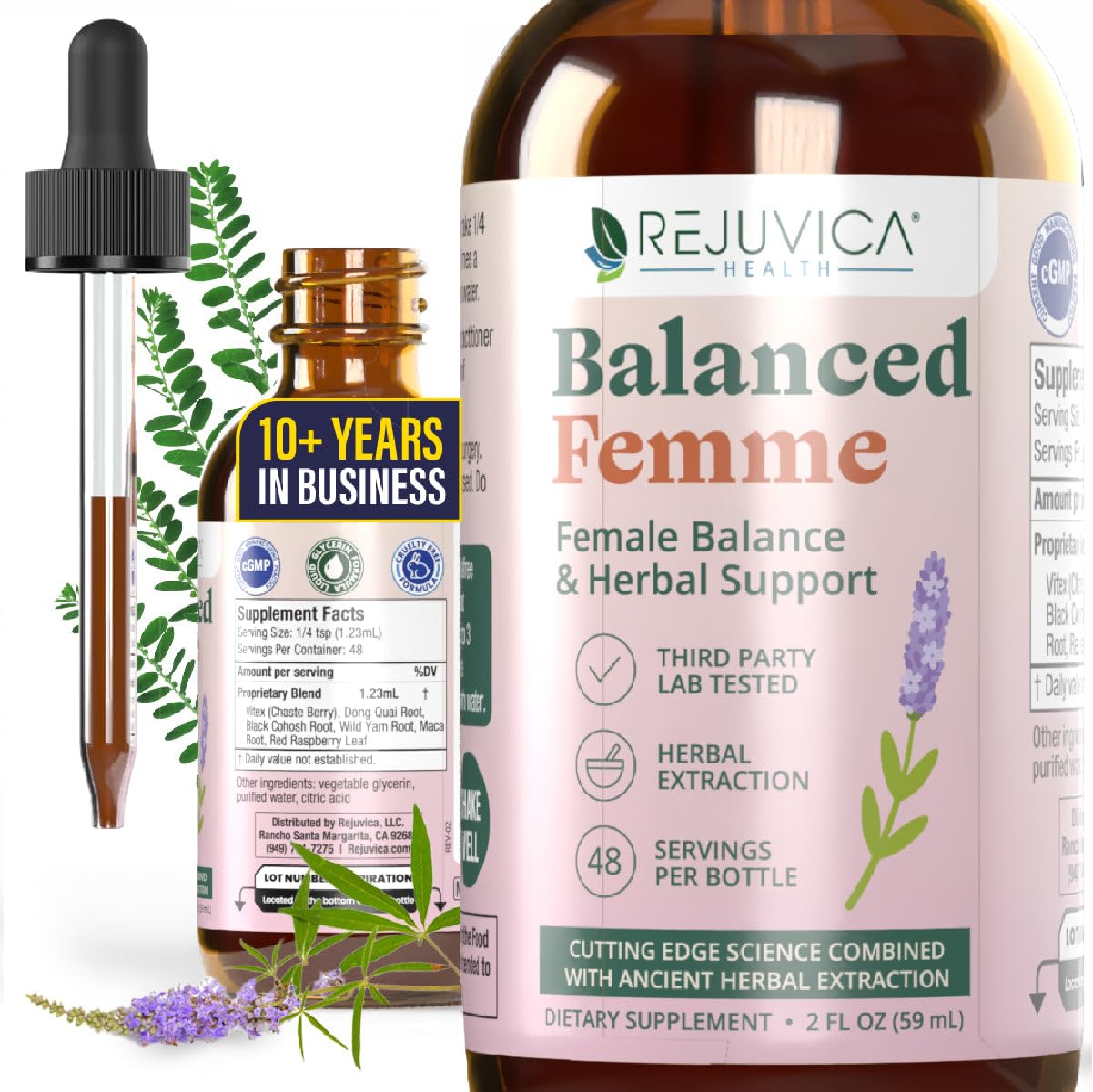 Rejuvica Health Balanced Femme - Advanced Female Balance Support Supplement - Liquid Delivery for Better Absorption - Vitex, Dong Quai, Black Cohosh, Maca Wild Yam & More! - Medaid International