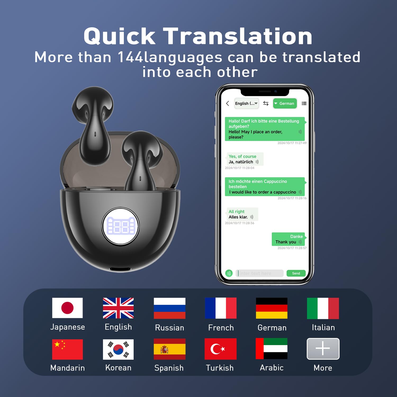 Niangziaha AI Language Translation Earbuds - Translation Earbuds Real Time, 144 Languages Online Translation, Two-Way Translator with APP for iOS for Android, Simultaneous Translation Bluetooth 5.4 - Medaid International