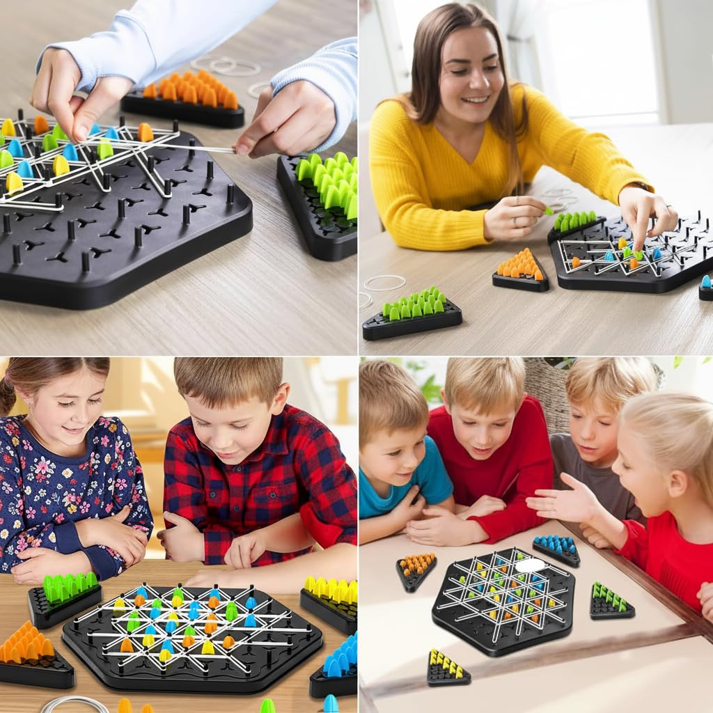 KASTWAVE Chain Triangle Chess Game, Triggle Board Game, Triggle Rubber Band Game, Triangle Chain Chess Game Set, Family Interactive Board Game, for Toddlers, Kids, Adults, Family, Party