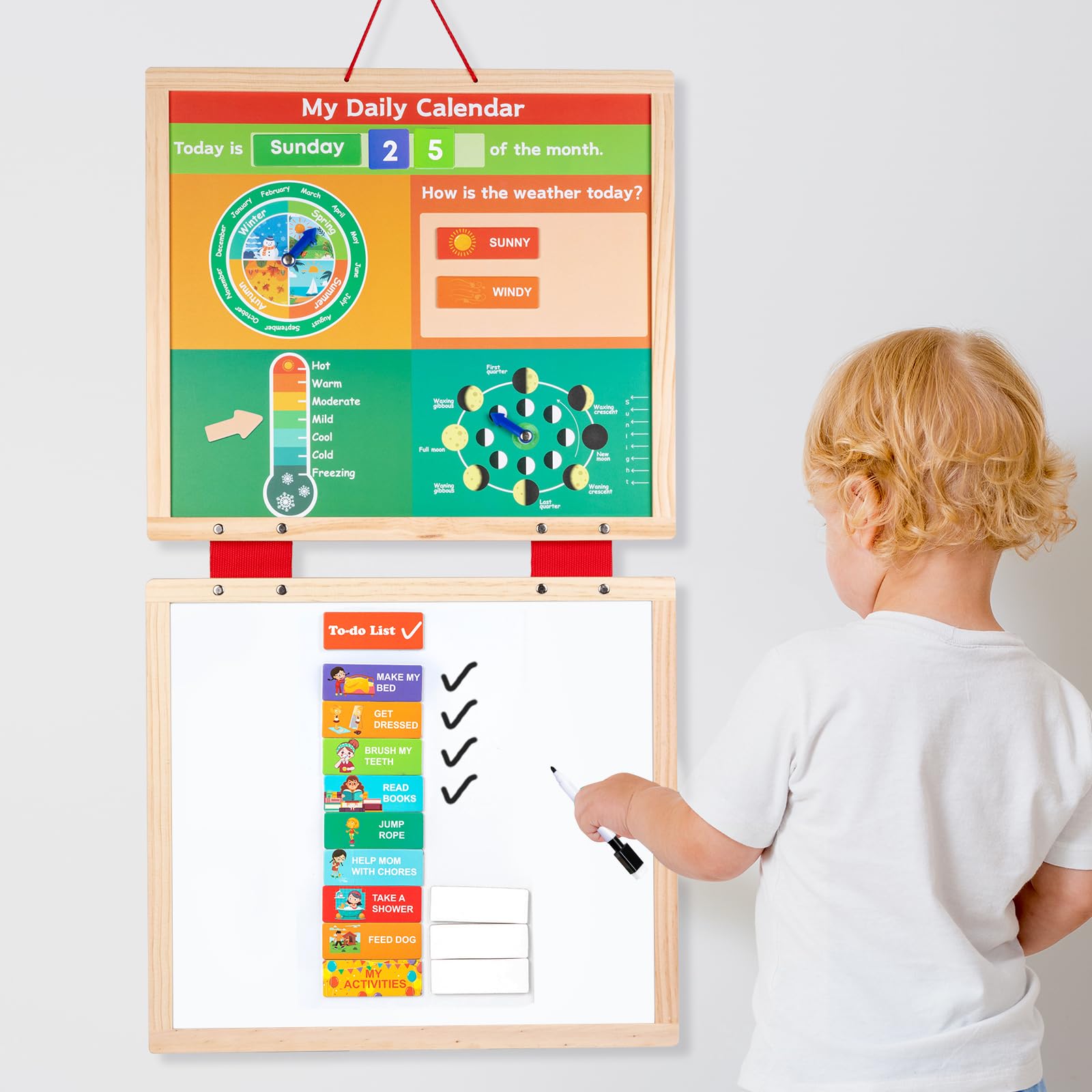 Interactive Wall Calendar for Kids, Magnetic Weather and Seasons Poster, Activity Planner for Boys and Girls - Medaid International