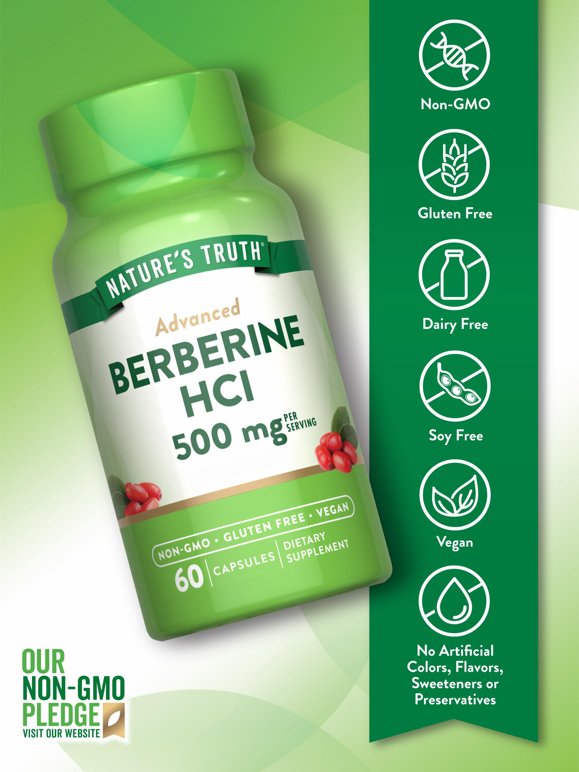 Nature's Truth Berberine HCl 500mg | 60 Capsules | from Barberry Extract | Vegan, Non-GMO, and Gluten Free Supplement - Medaid International