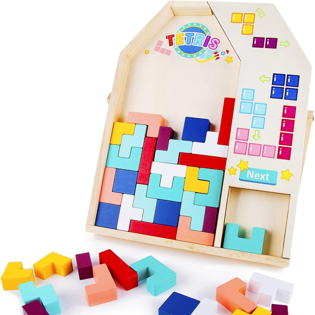 40pcs Wooden Puzzle Blocks Puzzle Intelligence Toy Set Creative 3D Russian Blocks Game Toy