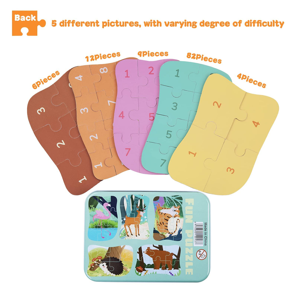 KASTWAVE Flamingo Puzzles for 3 4 5 6 Year Olds, 5-in-1 Dinosaur Jigsaw Puzzles with Iron Box for Storage, Dinosaur Toys Gifts for Boys, Girls, Kids and Children (Astronaut Jigsaw)