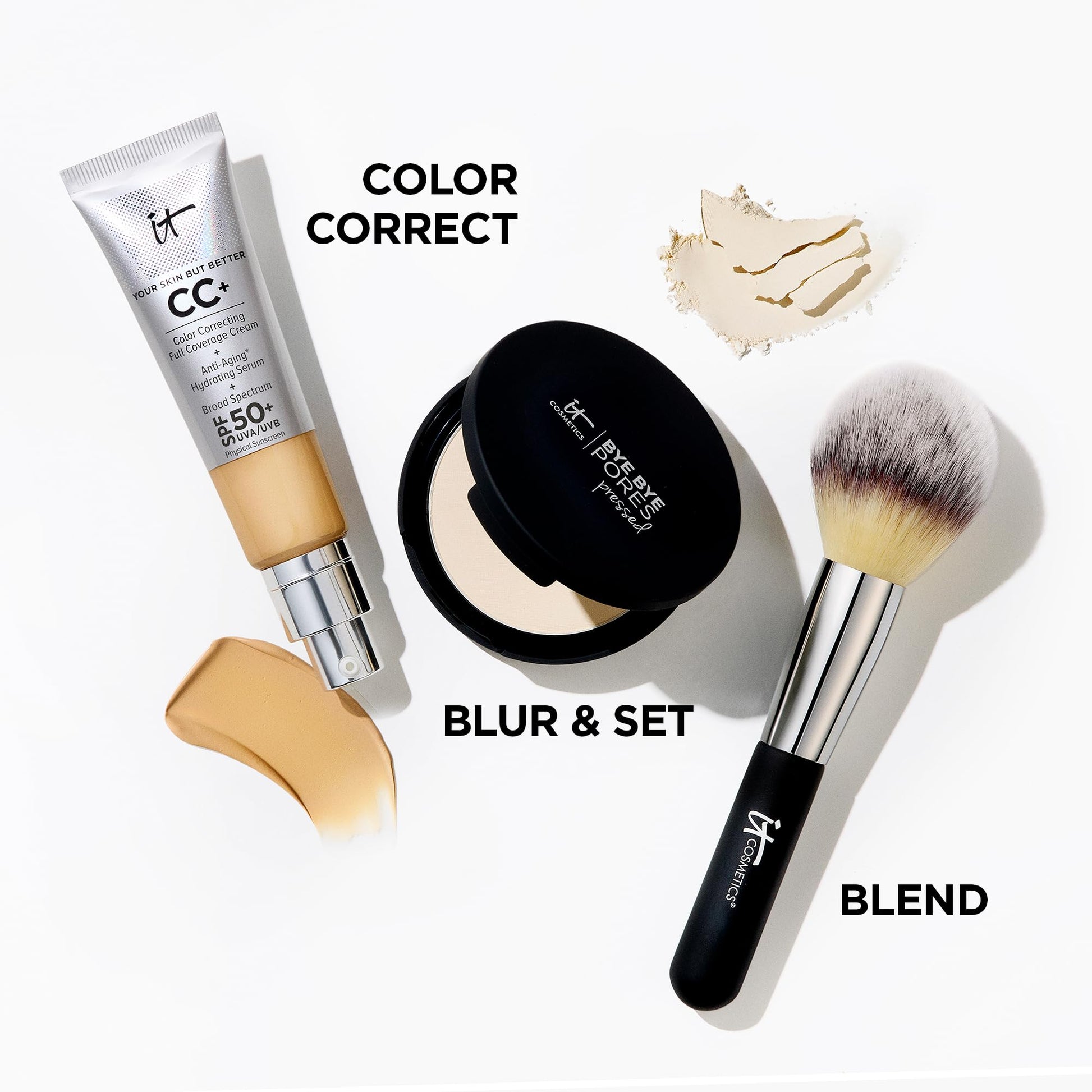 IT Cosmetics Bye Bye Pores Pressed Finishing Powder - Universal Translucent Shade - Contains Anti-Aging Peptides, Hydrolyzed Collagen & Antioxidants - 0.31 oz - Medaid International