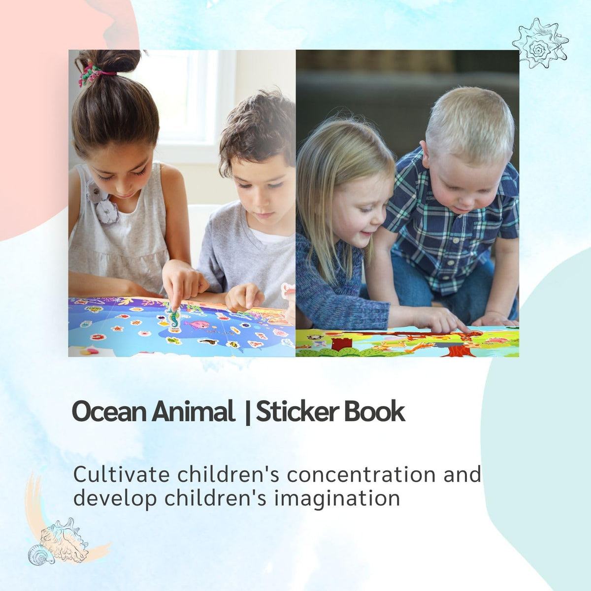 KASTWAVE Reusable Sticker Book for Kids, Animal & Ocean Animal Waterproof Stickers, Preschool Learning Activities Busy Book Gift Toddler Travel Toys for Girls Boys Babies Ages 3+