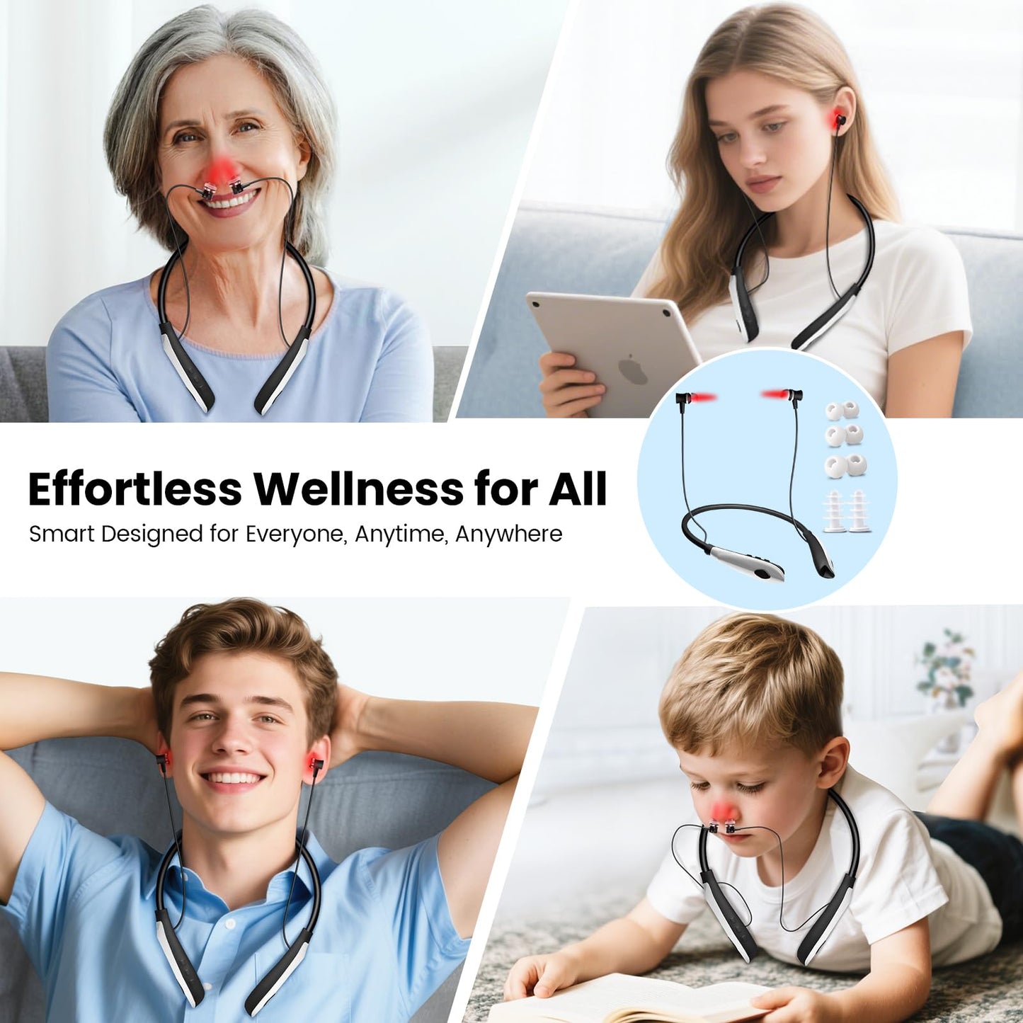 Red Light Therapy for Nose & Ears, 2-in-1 Infrared Nasal Therapy Device, Red Light Therapy for Ear Relief, Portable Light-weight Soothing Device with Neck-Hanging Design, Auto Timer, Rechargeable - Medaid International