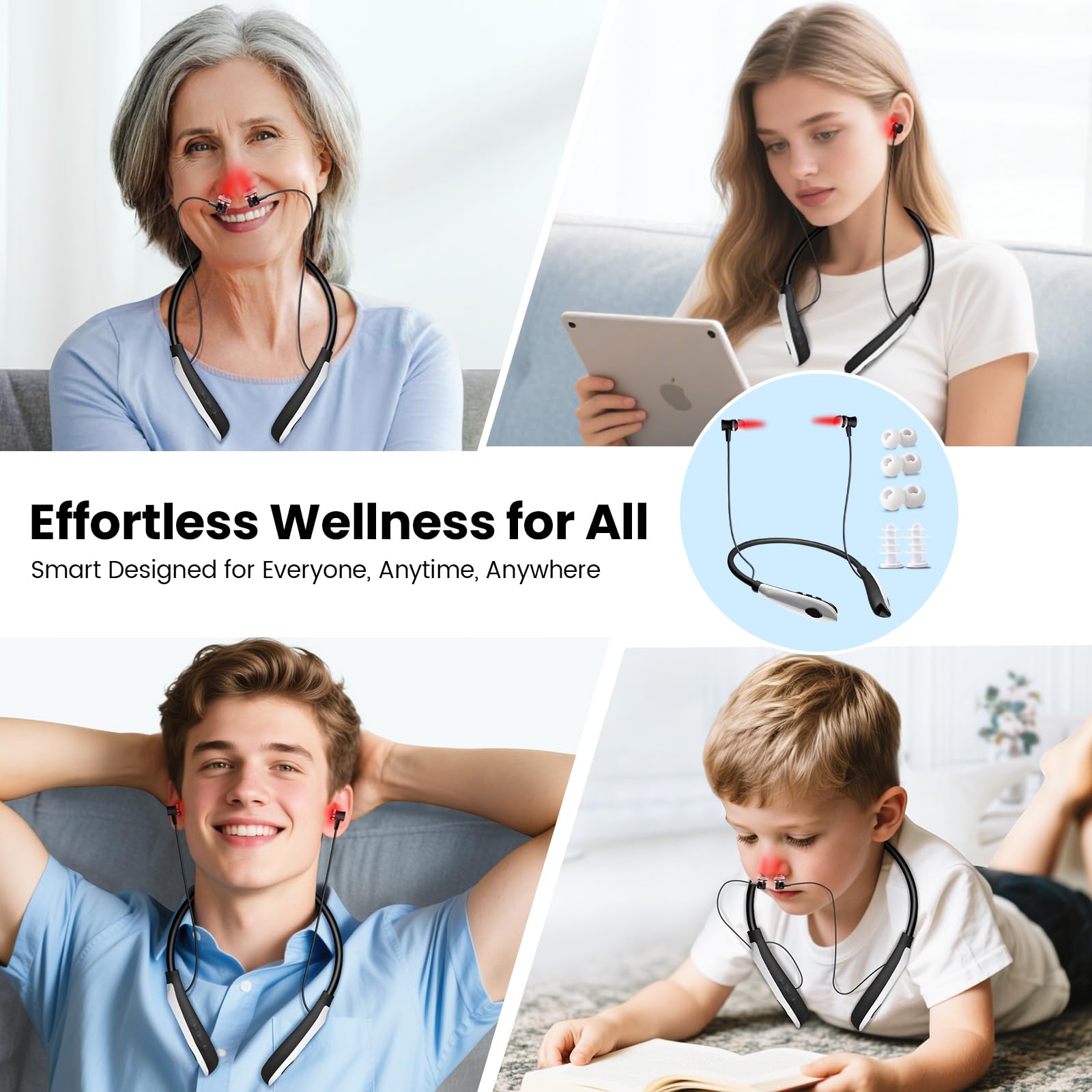 Red Light Therapy for Nose & Ears, 2-in-1 Infrared Nasal Therapy Device, Red Light Therapy for Ear Relief, Portable Light-weight Soothing Device with Neck-Hanging Design, Auto Timer, Rechargeable - Medaid International