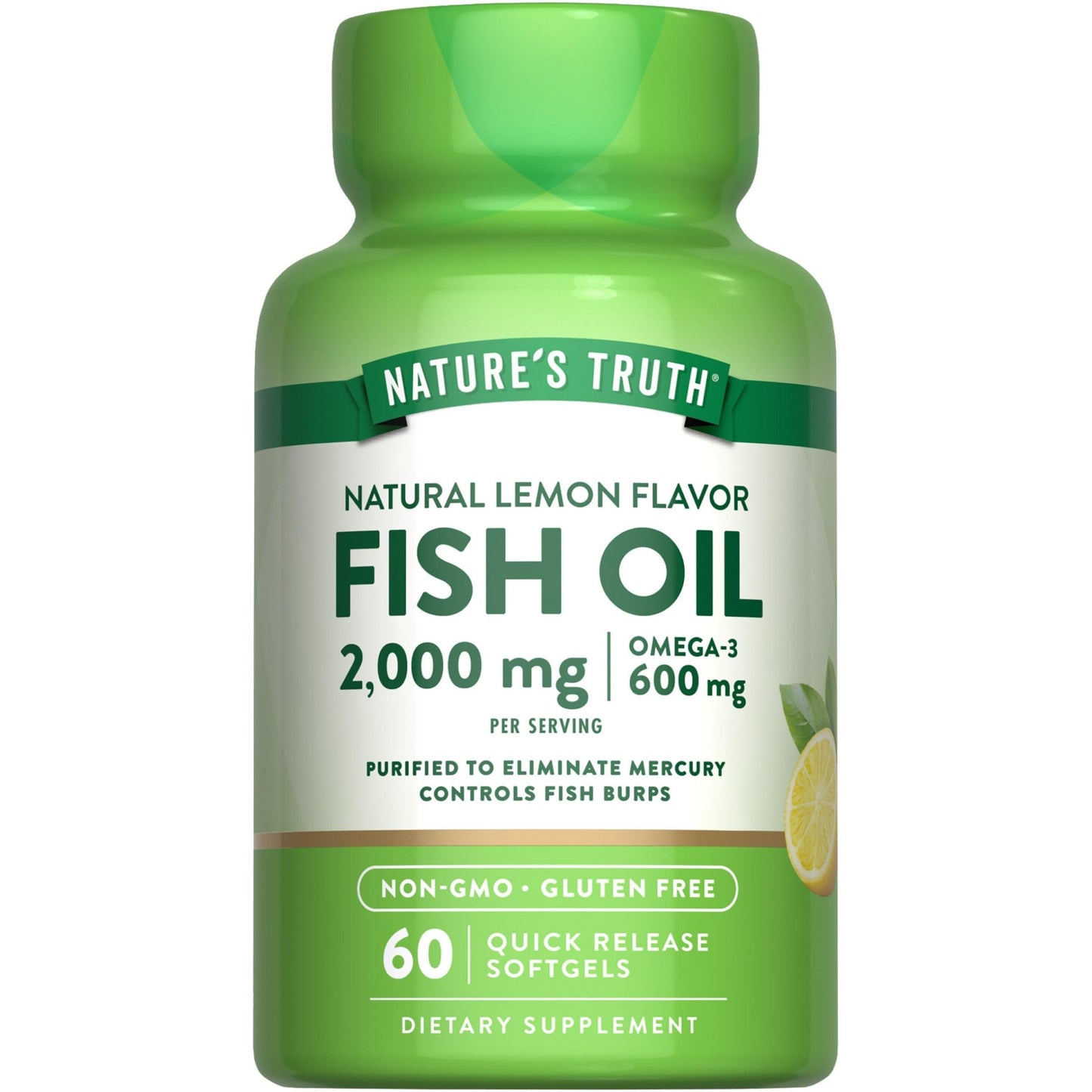 Nature's Truth Fish Oil Omega 3 Supplement | 2000mg | 60 Softgels | EPA & DHA | Lemon Flavor | Non-GMO and Gluten Free - Medaid International