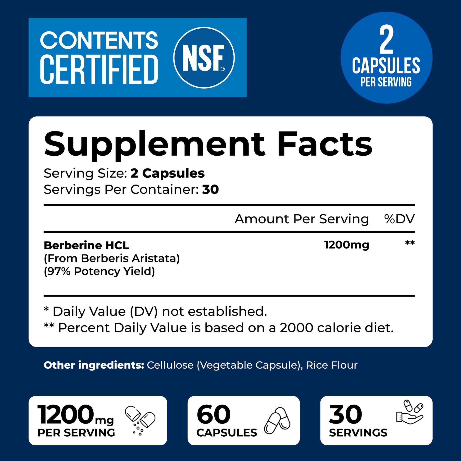 We Like Vitamins | NSF Certified Berberine Supplement, 1200mg, Pure Max Strength Berberine HCL - 60 Vegetarian Capsules (Gluten Free, Non GMO) - 30 Servings - Medaid International