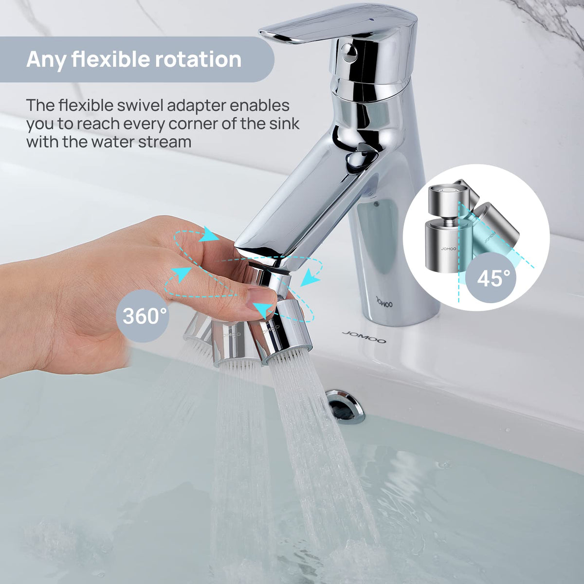 JOMOO Splash Filter Faucet Aerator, 360-Degree Rotate Conservation Faucet with 5 Adapters and Gasket, Faucet Sprayer Replacement Part for Kitchen and Bathroom