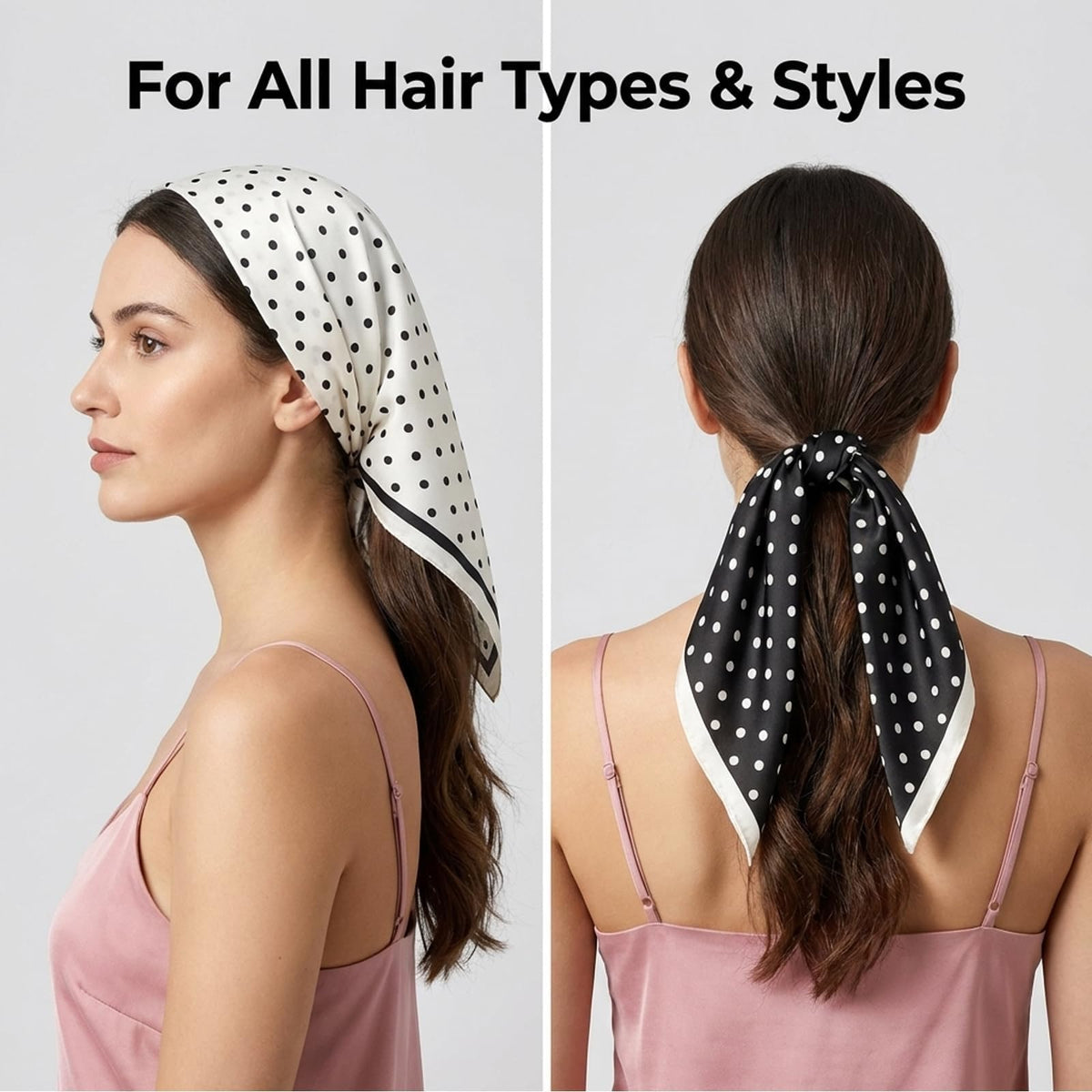 TERRIFI Polka Dot Print Head Scarf for Women, 3 Pcs Satin Square Scarf, Multipurpose Fashion Accessory, Silk Feel Scarves for Hair Wrapping, Neck Scarf, Shawl Wrap & Fashion Styling, 27"
