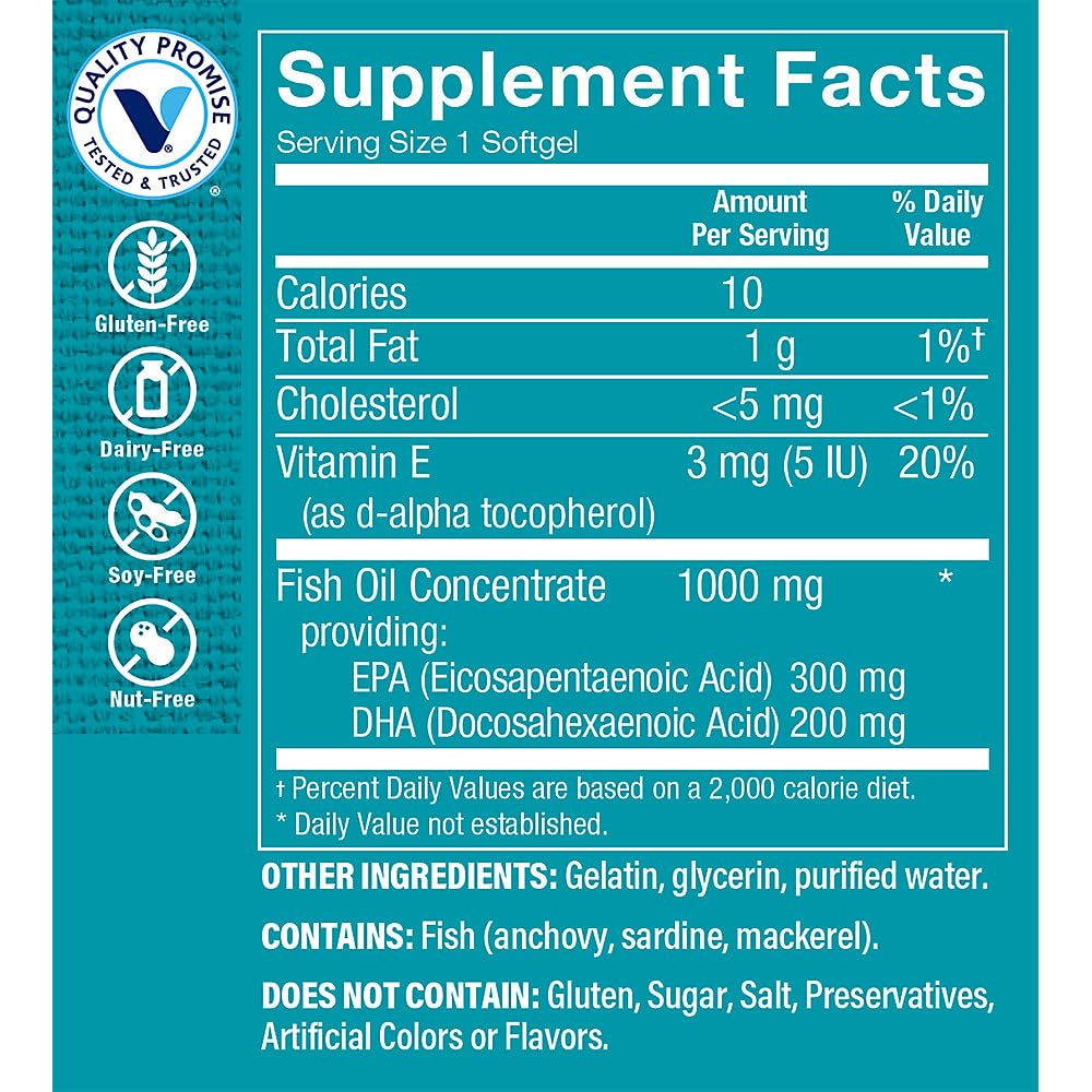 The Vitamin Shoppe Omega 3 Fish Oil, EPA & DHA 500mg, Purity Assured, Molecularly Distilled to Support Cardiovascular, Joint and Brain Health 1000mg (240 Softgels) - Medaid International