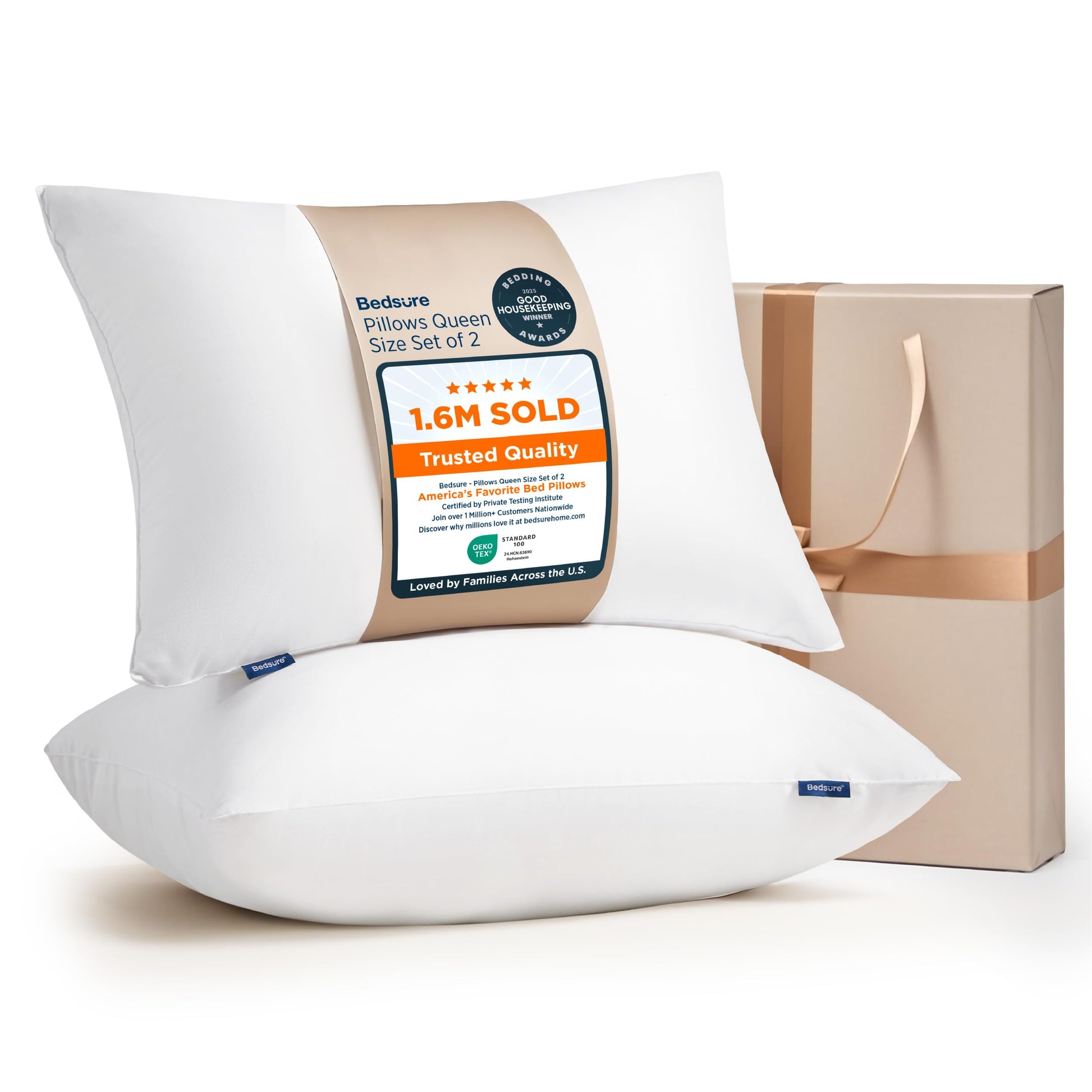 Bedsure Pillows Queen Size Set of 2 - Soft Bed Pillows for Sleeping 2 Pack, Fluffy and Supportive, Hotel Quality, Original Down Alternative Filling for Side, Back Sleepers - Medaid International