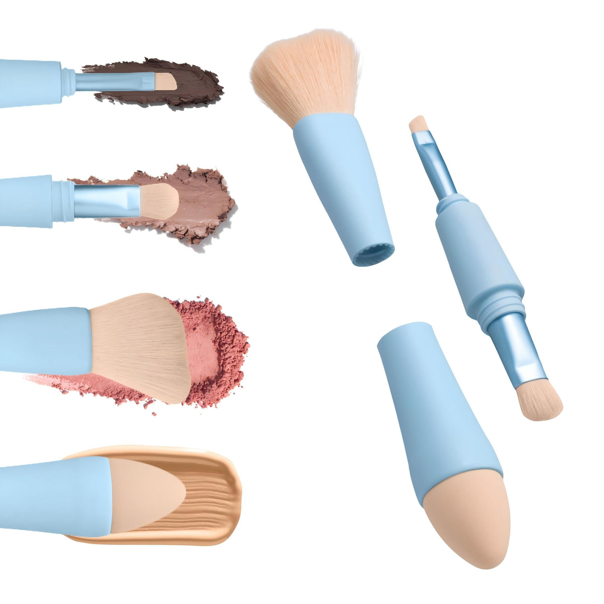 TERRIFI 4 in 1 Makeup Brush Set, Eyeshadow, Eyebrow, Liner & Blush Blending Brush, Dual-Ended Travel Makeup Brushes, Suitable for Powder and Liquid Make up