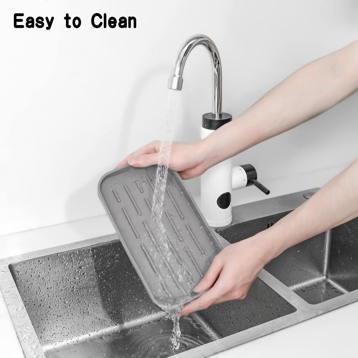 Terrifi Silicone Kitchen Sink Organizer Tray, Eco-Friendly Sponges Holder For Bathroom Counter Or Sink, Kitchen, Bathroom, Makeup, Trinkets, Cup (Grey, 10"×5.3")
