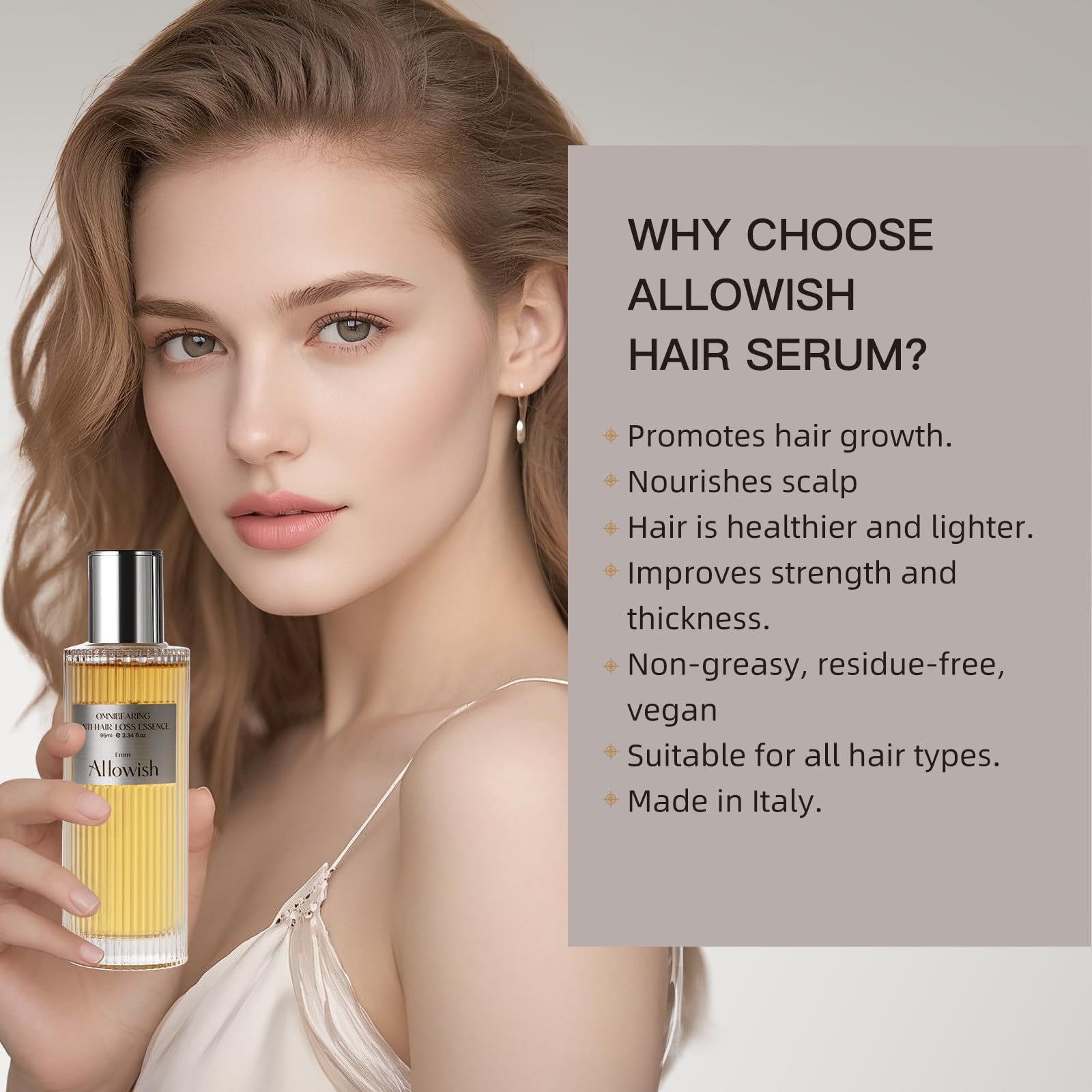 ALLOWISH Hair Growth Serum 95 ml - Rosemary Hair Thickening Serum with Biotin, Caffeine for Hair Thinning & Shedding – Promotes Healthy Scalp, Fuller, Nourish, Strengthens Roots - Medaid International