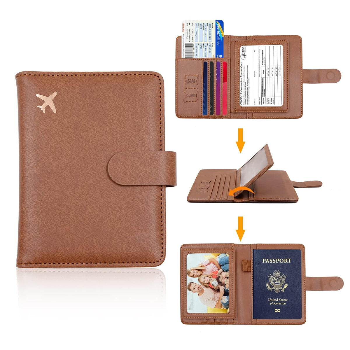 KASTWAVE Passport Holder, Passport Holder Card Slots, Creative Aircraft Certificate Storage Bag, Cute Passport Cover for Women and Men, Waterproof Rfid Blocking Travel Wallet (Borwn)
