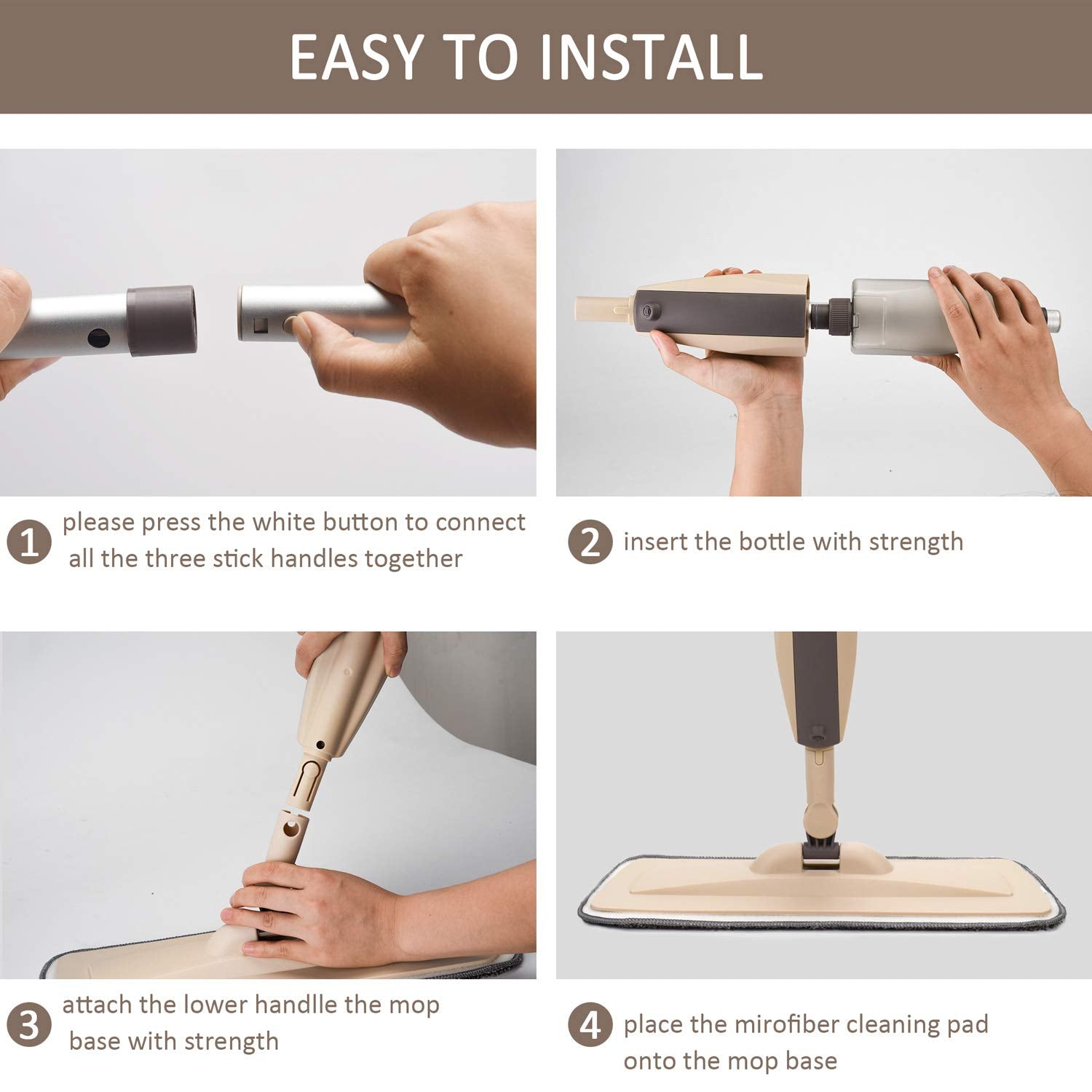 Microfiber Spray Mop for Floor Cleaning, Dry Wet Wood Floor Mop with 3 pcs Washable Pads, Handle Flat Mop with Sprayer for Kitchen Wood Floor Hardwood Laminate Ceramic Tiles Dust - Medaid International