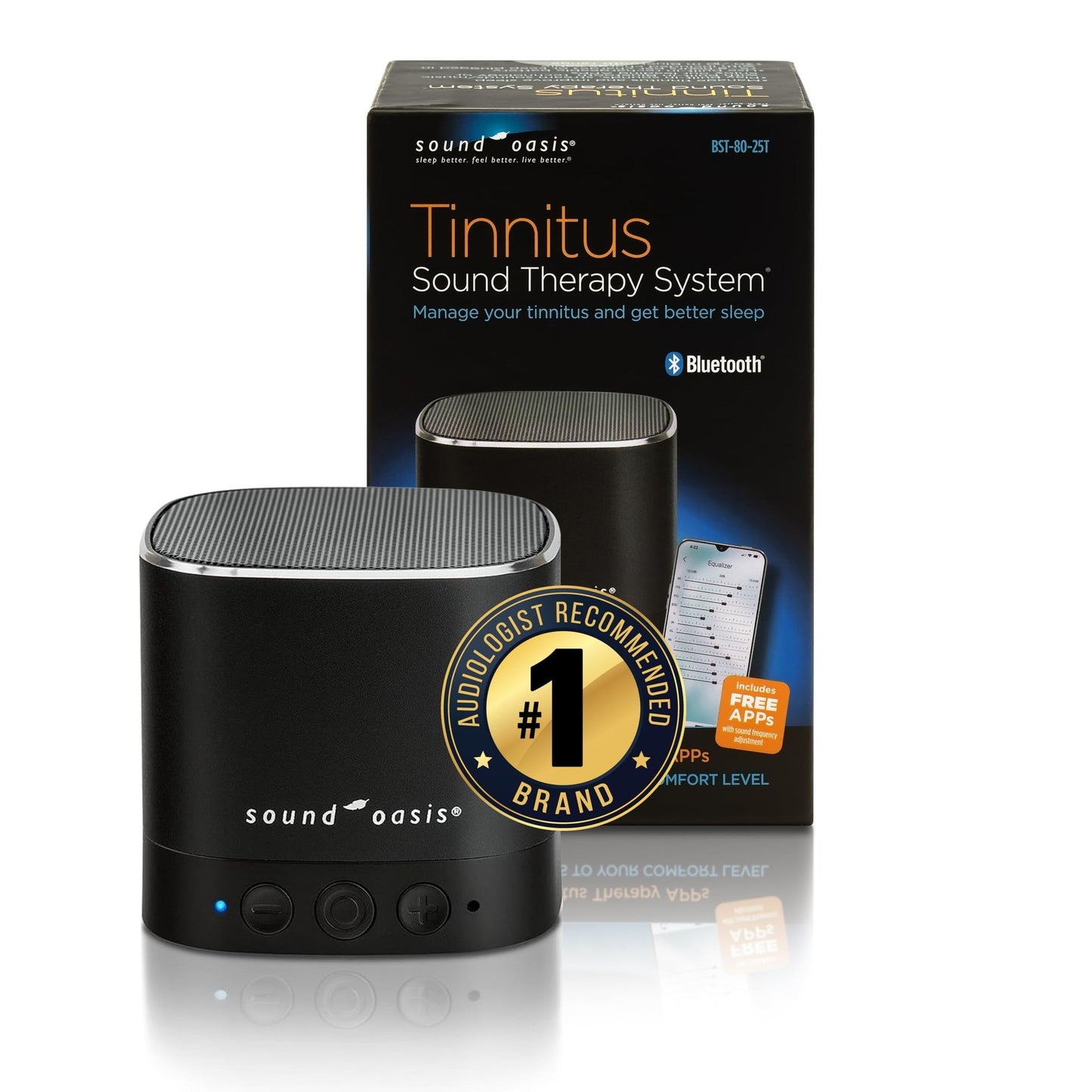 Sound Oasis® Bluetooth® Tinnitus Sound Therapy System® - Sleep Better, Manage and Mask Tinnitus, 25 Built-in Sounds for Tinnitus Relief, 12-Hour Sound Duration - Medaid International