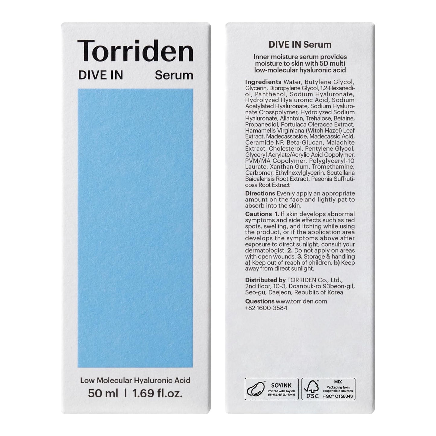 Torriden DIVE IN Hyaluronic Acid Serum for Deep Hydration | Korean K-Beauty Glass Skin Plump Glow | Lightweight Fast-Absorbing Face Serum 50ml (1.69 fl.oz.) - Medaid International