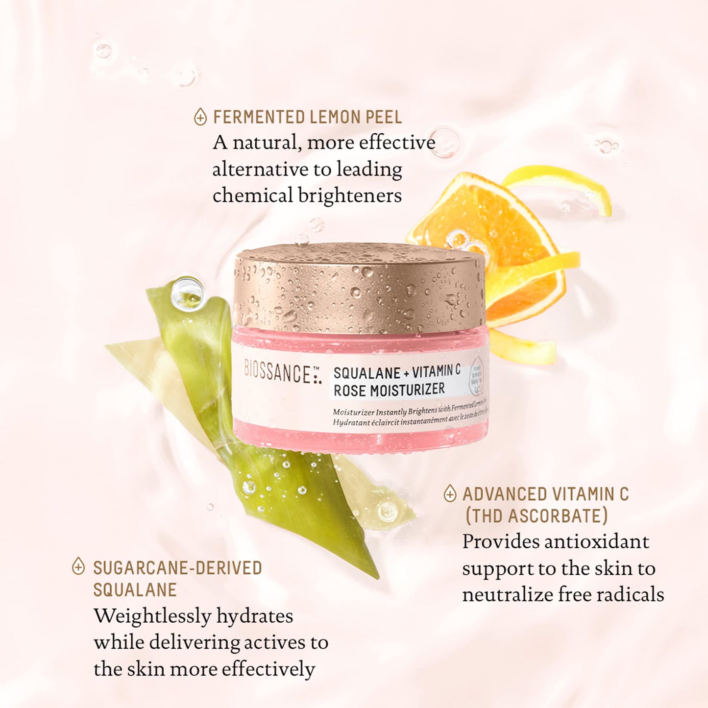 BIOSSANCE Squalane + Vitamin C Rose Face Moisturizer – Antioxidant-Rich Day/Night Face Lotion – Hydrates and Smooths Fine Lines – Even Skin Tone & Reduce Discoloration – For Radiant Skin, 1.69 Fl Oz - Medaid International