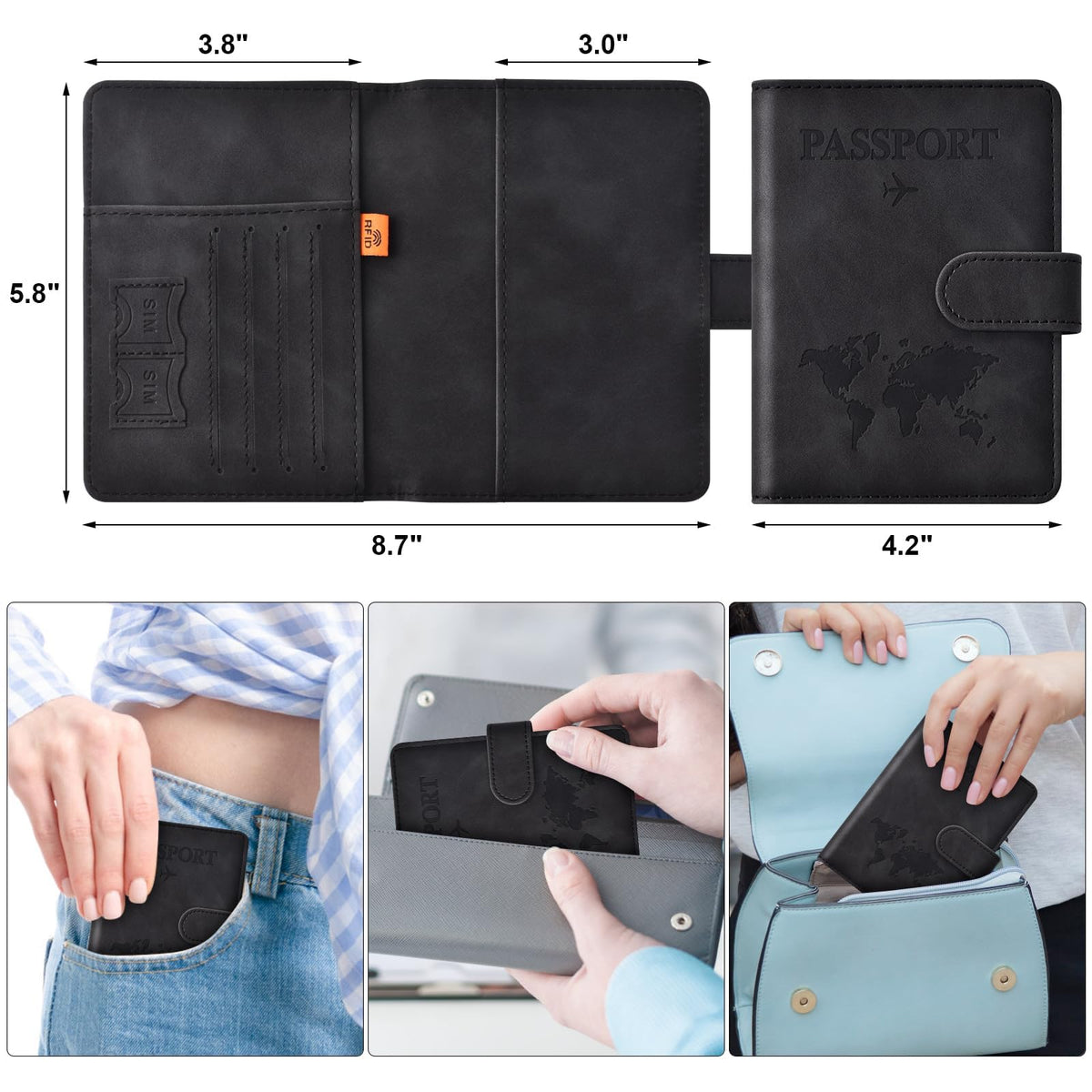 TERRIFI Passport Holder for Travel Essentials, Black Passport Wallet Cover, Passport Book Holder for Men and Women, Essential Travel Accessory