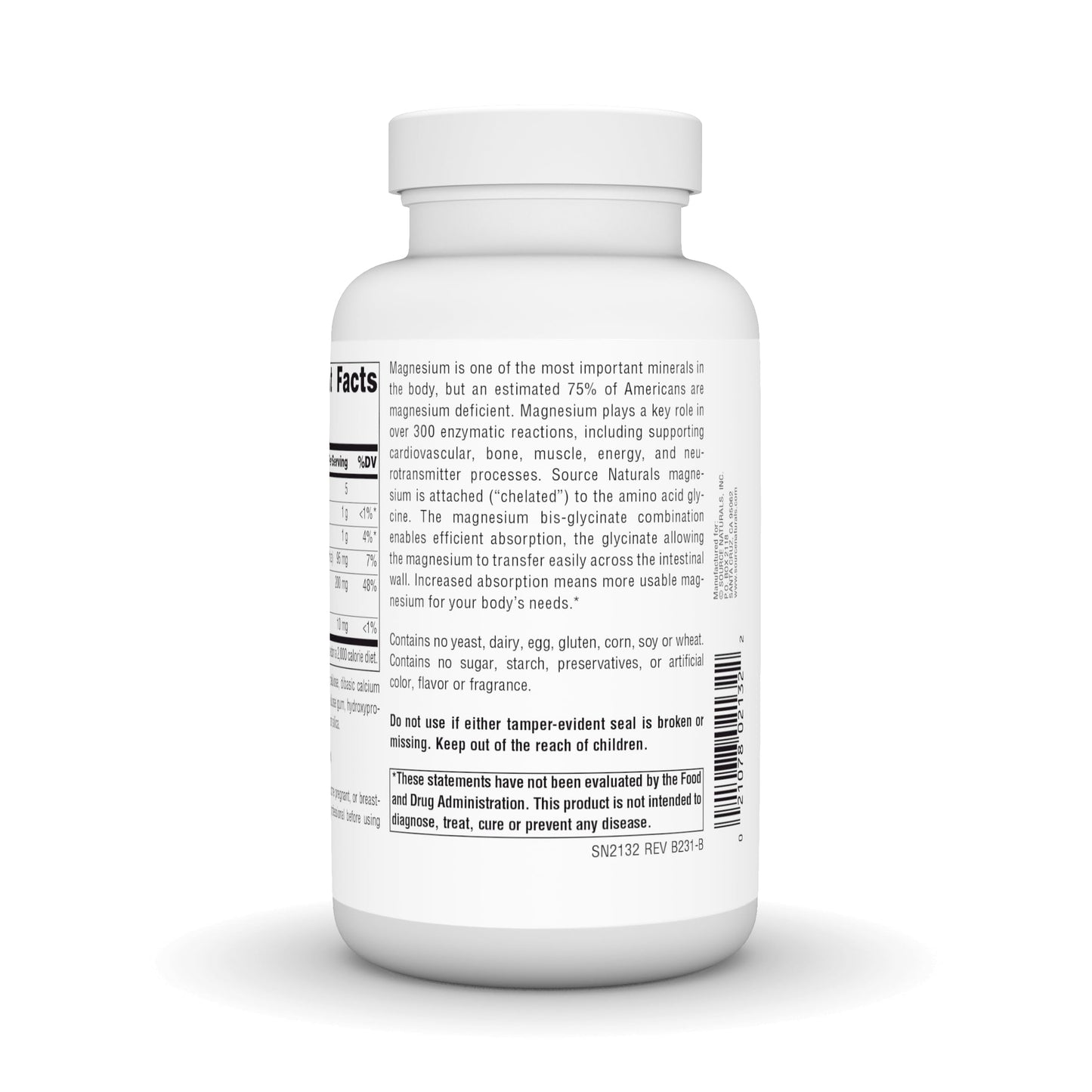 Source Naturals Magnesium Bis-Glycinate, Superior Bioavailable Chelate*, Chelated for Increased Absorption, 200 mg per Serving - 120 Tablets - Medaid International