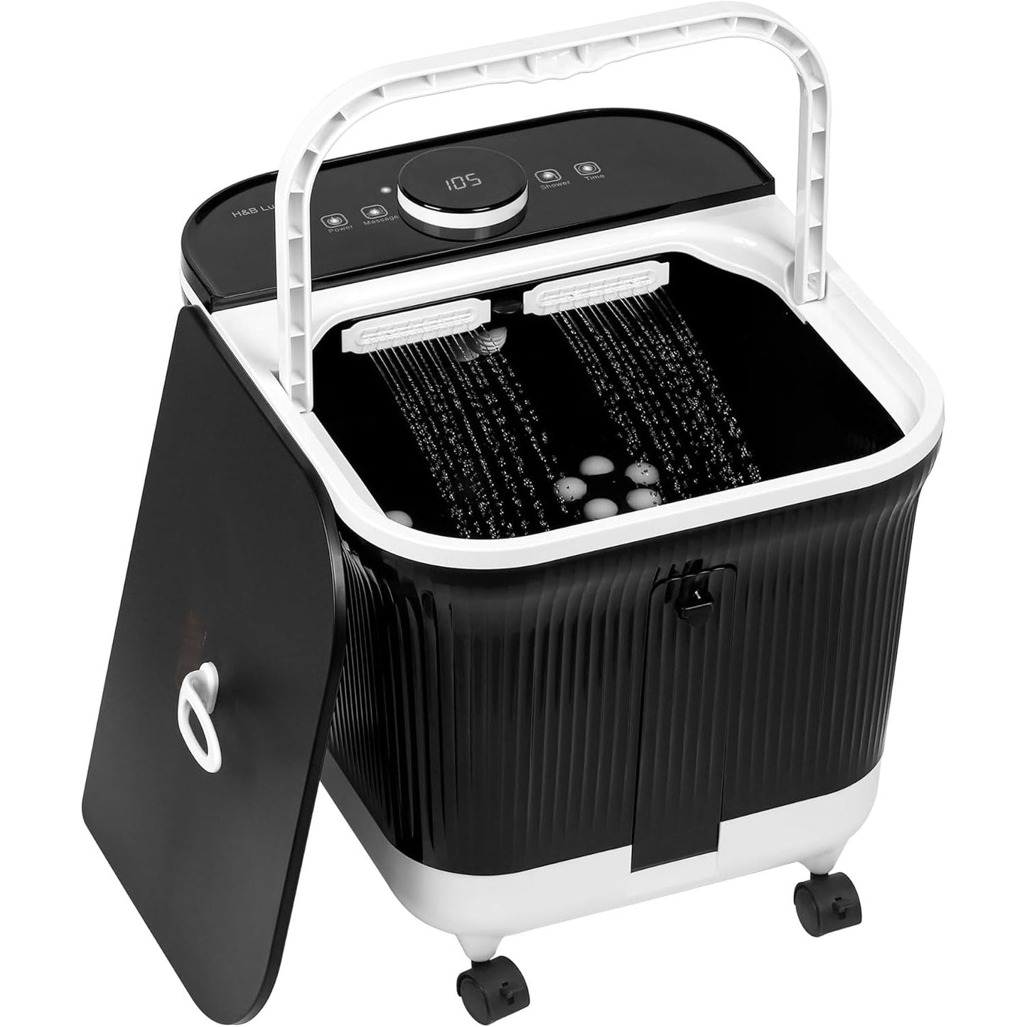 H&B Luxuries Foot Spa Massager with Heat for Stress Relief, Feet Bath with Motorized Rollers and Shower, Temperature Control, Timer and LCD Display, Ideal for Wife Mother Mom Father Husband, Black - Medaid International